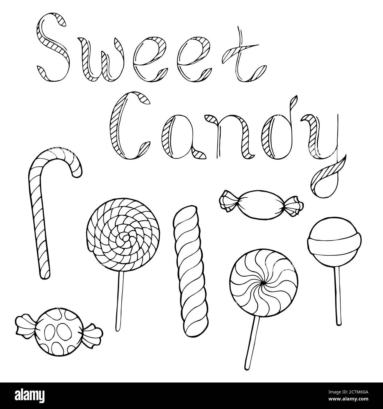 Candy Graphic ART nero bianco isolato vettore illustrazione insieme Illustrazione Vettoriale