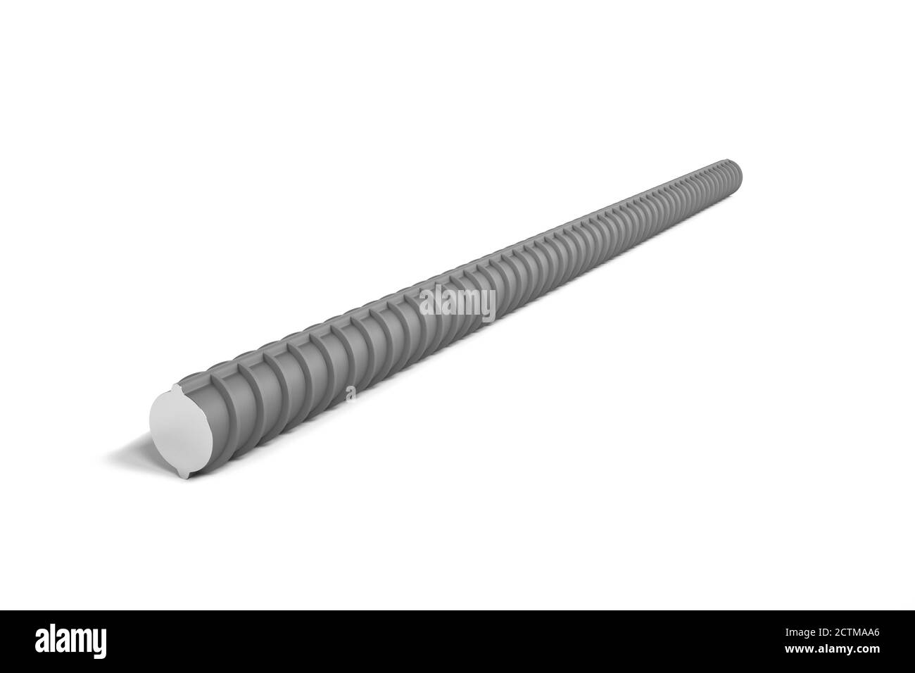 Barra di rinforzo singola (barra di rinforzo) isolata su sfondo bianco - 3d rendering Foto Stock