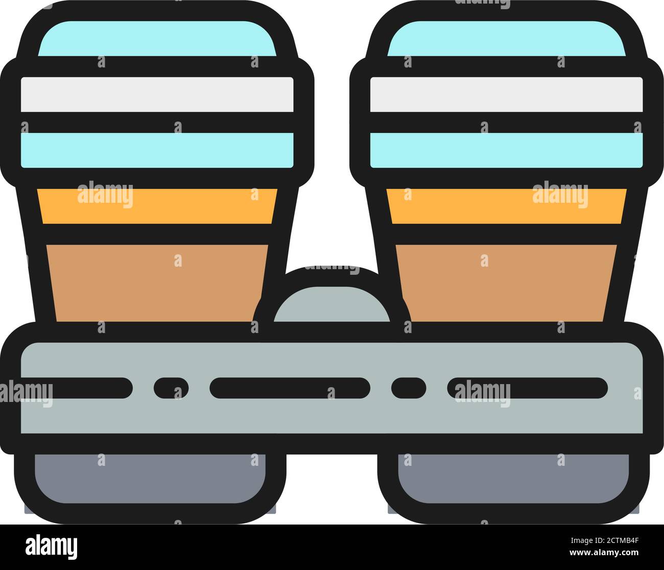 Caffè in tazze di cartone, icona della linea di colore piatto da asporto. Illustrazione Vettoriale