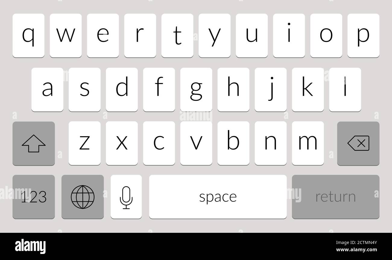 Modello della tastiera del telefono cellulare. Tastiera vettoriale per  smartphone QWERTY. Font touchscreen della schermata dell'interfaccia utente  digitale Immagine e Vettoriale - Alamy