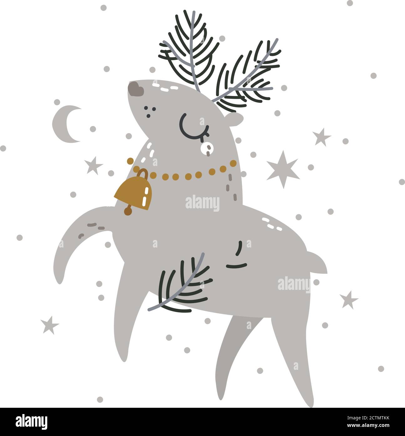 Carta di Natale con un carino personaggio renna Illustrazione Vettoriale