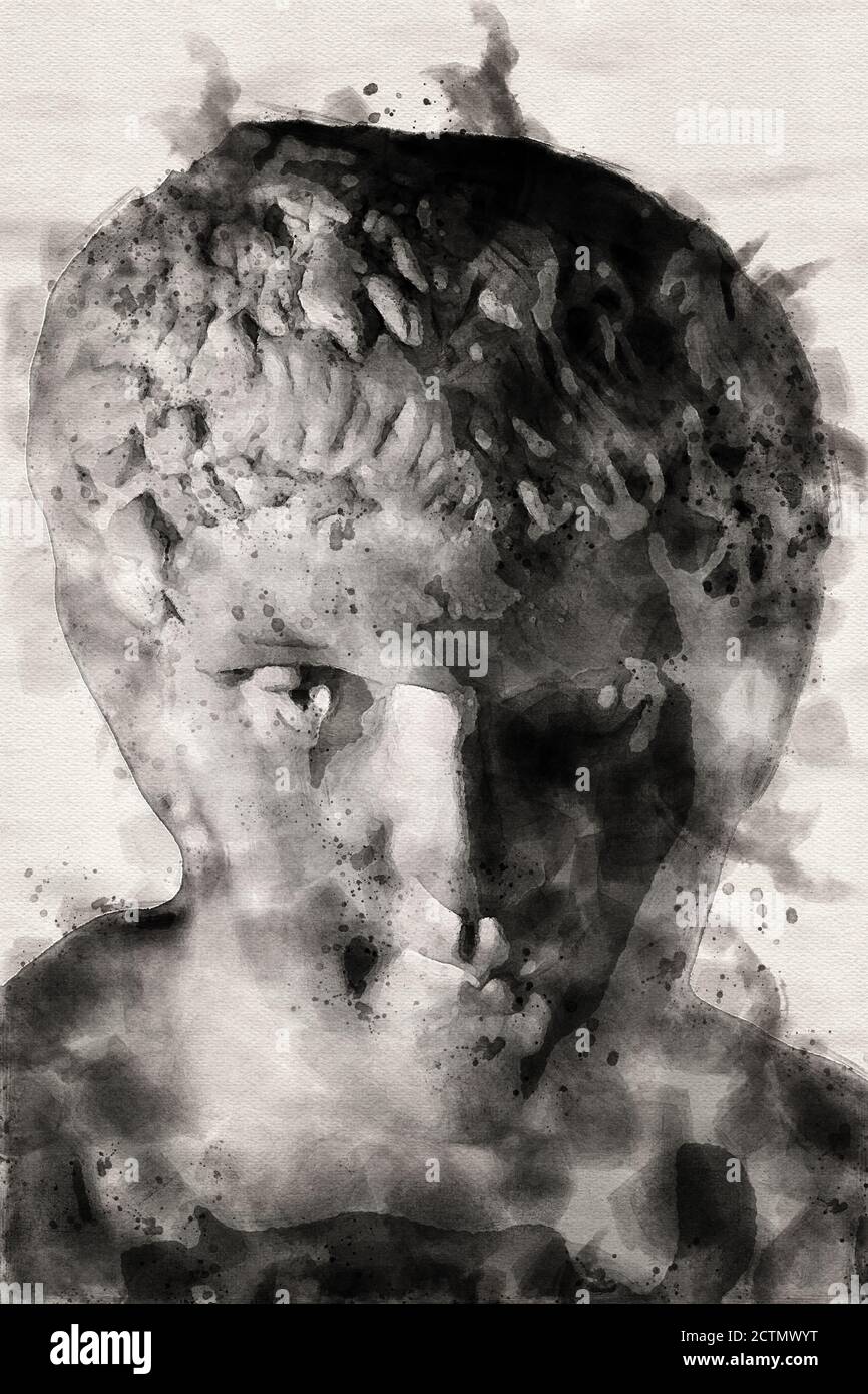 Dipinto ad acquerello di sculture greche e romane. Una figura in gesso. Foto Stock