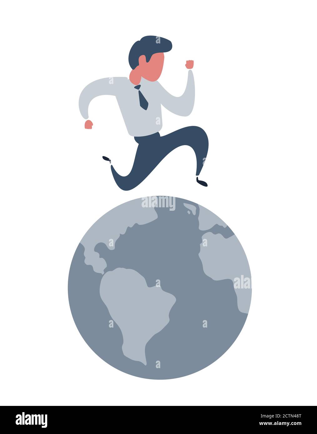 Un uomo d'affari occupato che corre sopra un globo. Illustrazione Vettoriale
