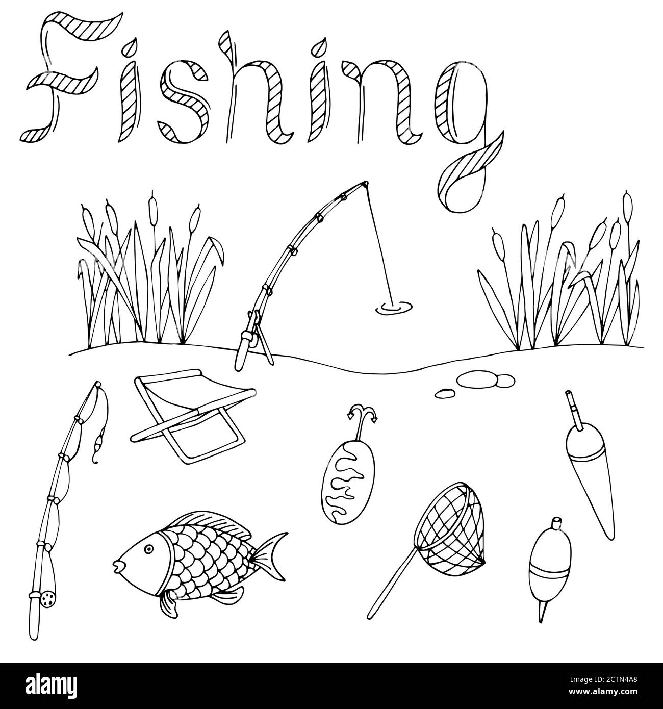 Pesca grafica arte nero bianco isolato illustrazione vettore Illustrazione Vettoriale