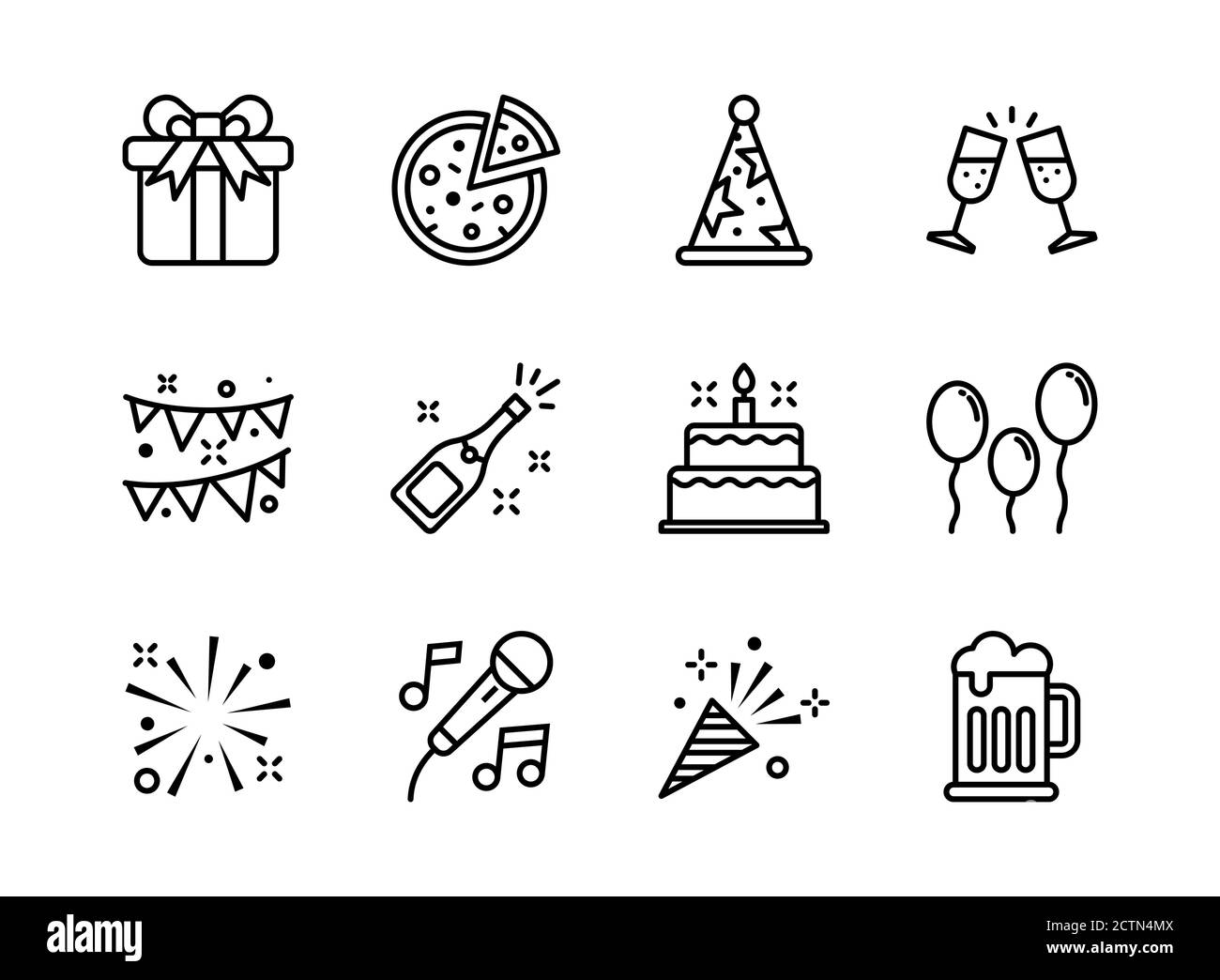 Icona del party Imposta lo stile del contorno. Simboli per sito Web, stampa, rivista, app e design. Illustrazione Vettoriale