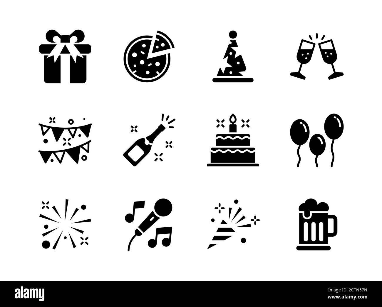 Icona del party Imposta stile glifo. Simboli per sito Web, stampa, rivista, app e design. Illustrazione Vettoriale