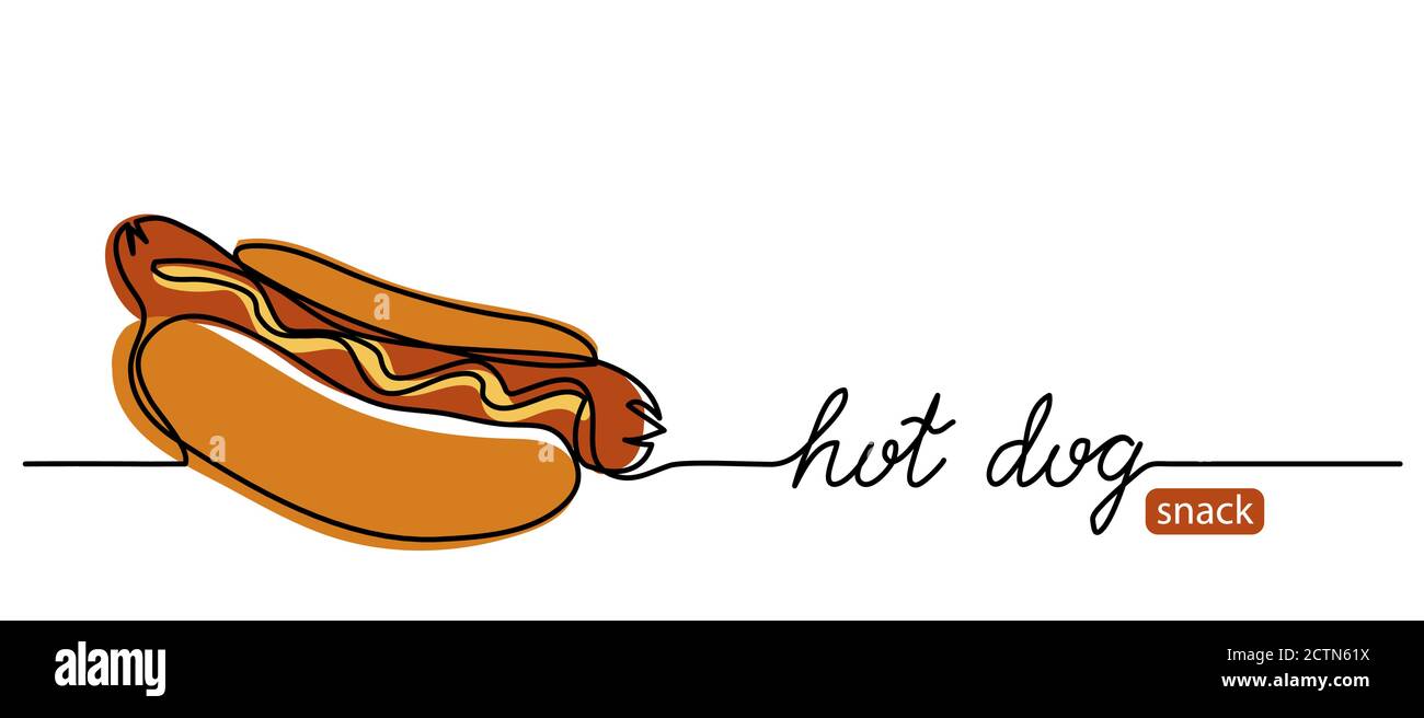 Hot dog bordo semplice, banner. Design moderno di linea artistica con caratteri hot dog Illustrazione Vettoriale