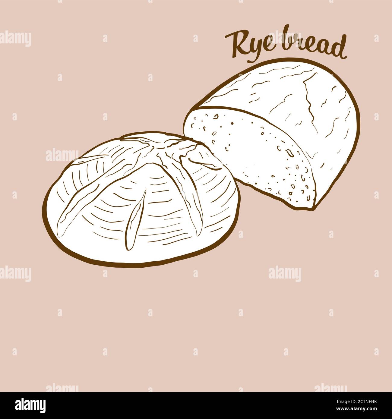 Illustrazione del pane di Rye disegnato a mano. Lievitato, di solito conosciuto in Europa, America, Israele. Serie di disegni vettoriali. Illustrazione Vettoriale