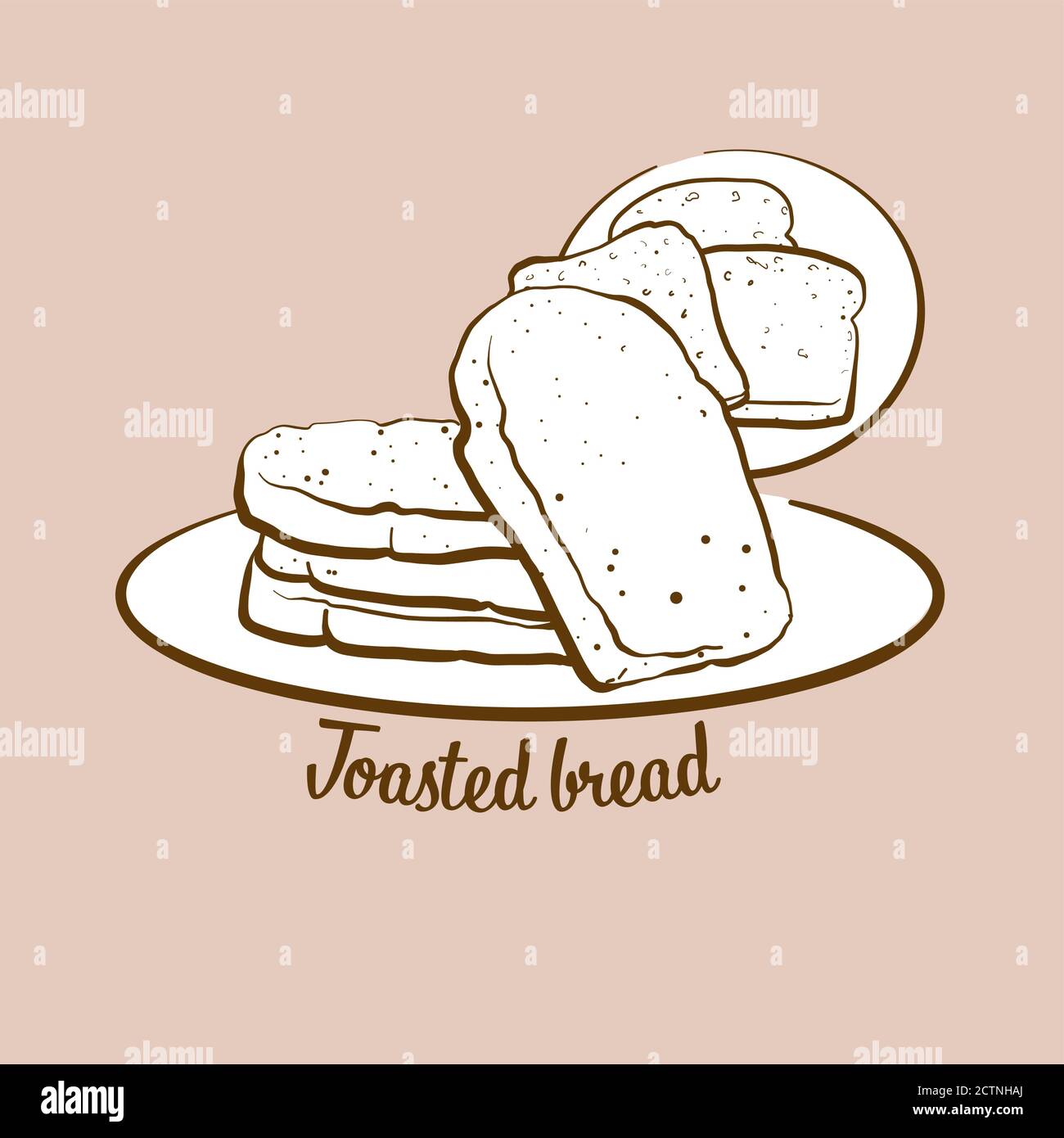 Illustrazione del pane tostato preparato a mano. Toast, di solito conosciuto in Gran Bretagna. Serie di disegni vettoriali. Illustrazione Vettoriale