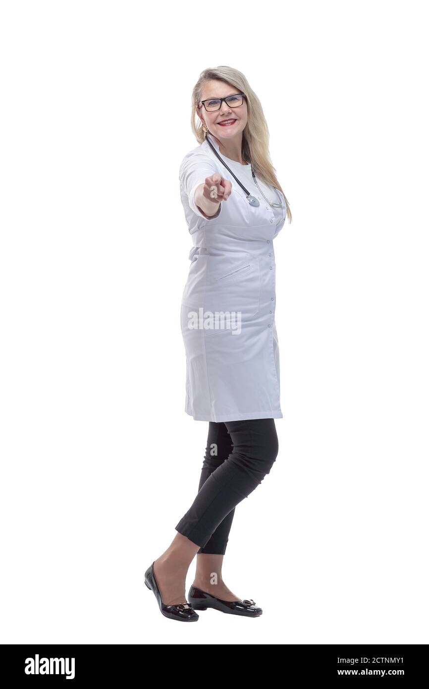 in piena crescita. medic femminile esperto che indica voi Foto Stock