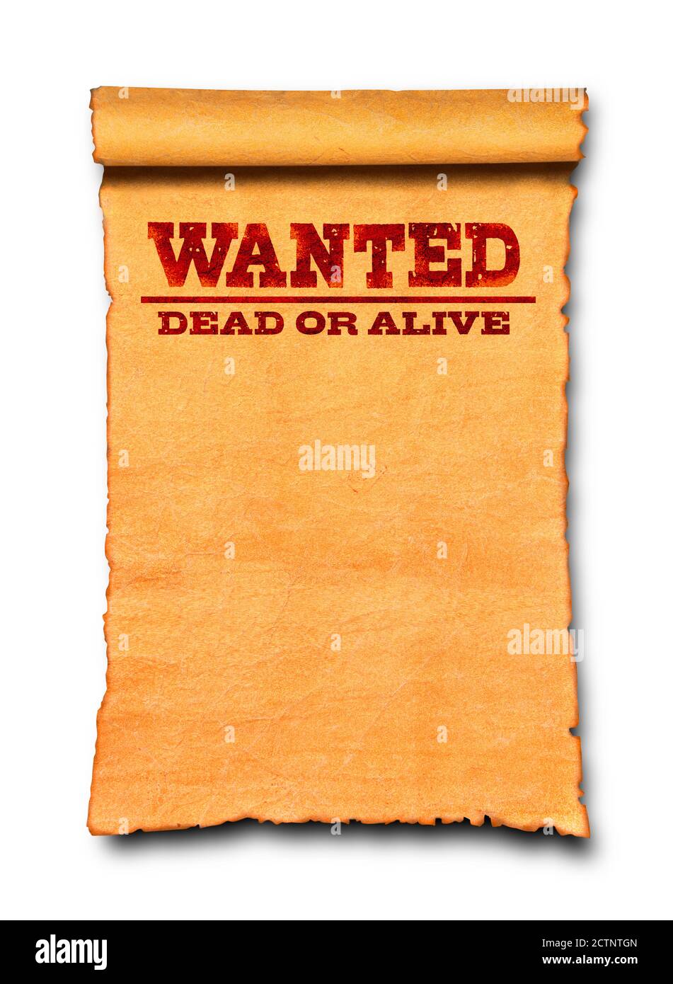 Manifesto Wanted isolato su bianco Foto Stock
