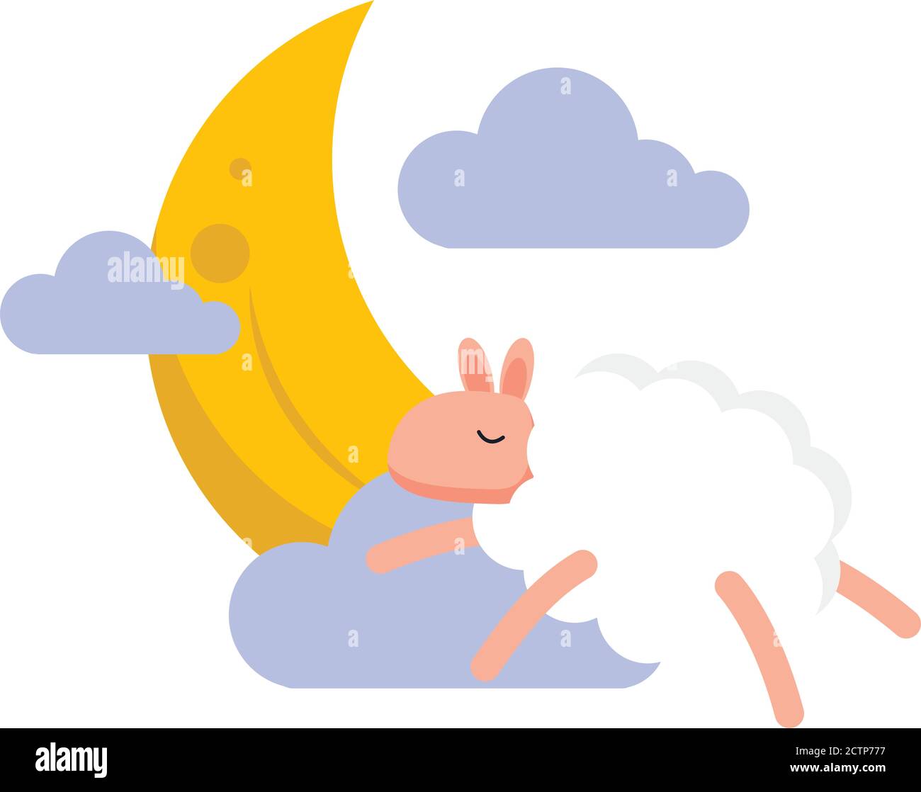 luna con nuvole e insonnia disegno vettoriale pecora Illustrazione Vettoriale