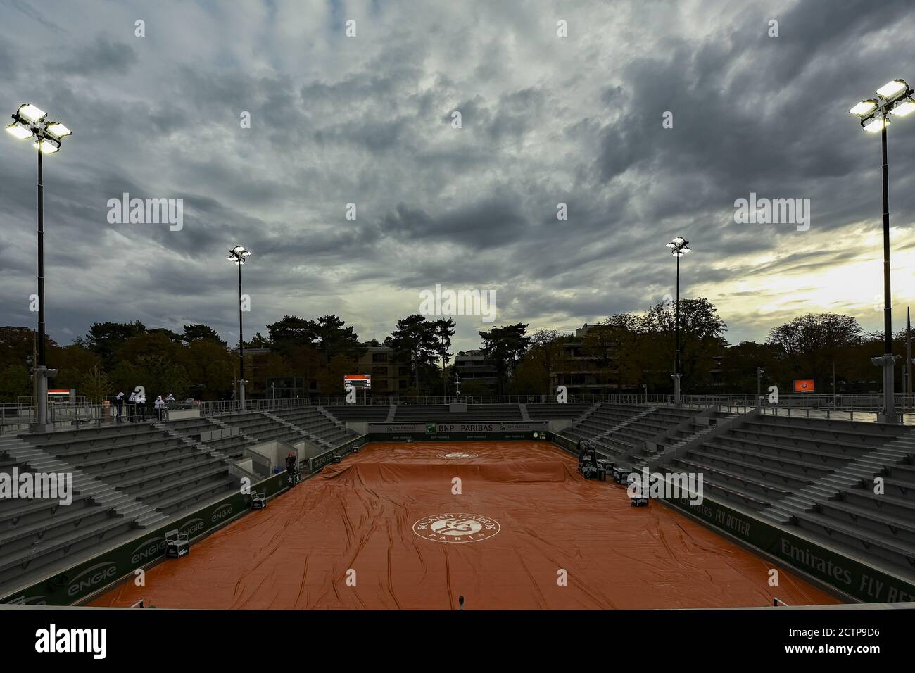 Stadio Roland Garros durante le qualificate del tennis francese aperto a Parigi, Francia, 23 settembre 2020. L'apertura francese si sposterà a settembre fra Foto Stock