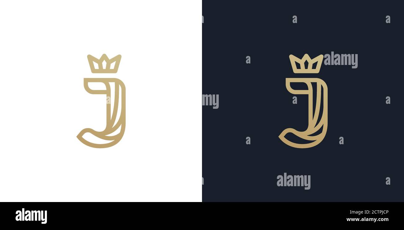 Logo J . Lettera J con logo monolinea o monolina . lettera J e idee corona . illustrazione vettoriale eps10 Illustrazione Vettoriale