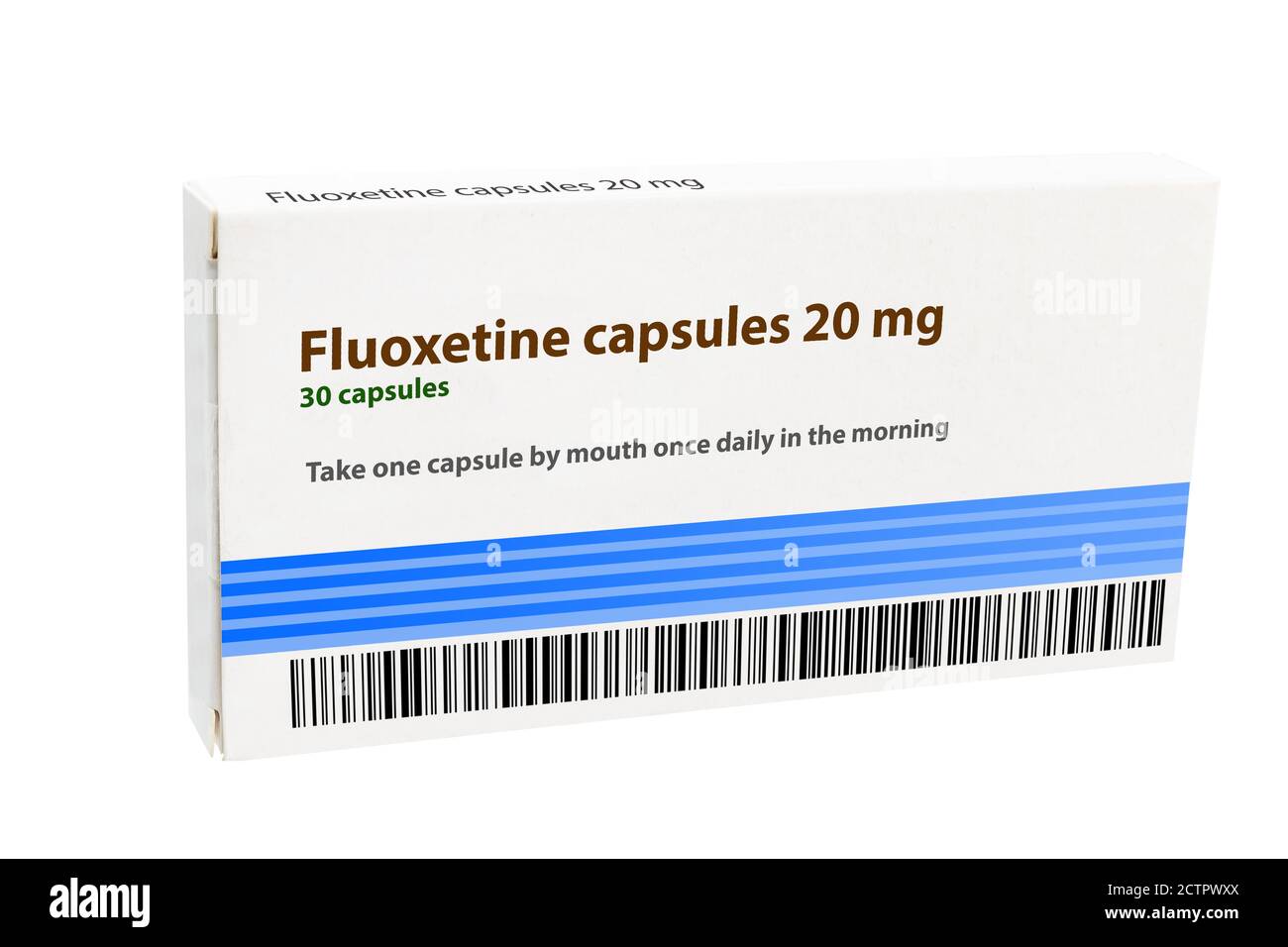 Scatola di capsule di fluoxetina 20 mg (resa artistica). Foto Stock