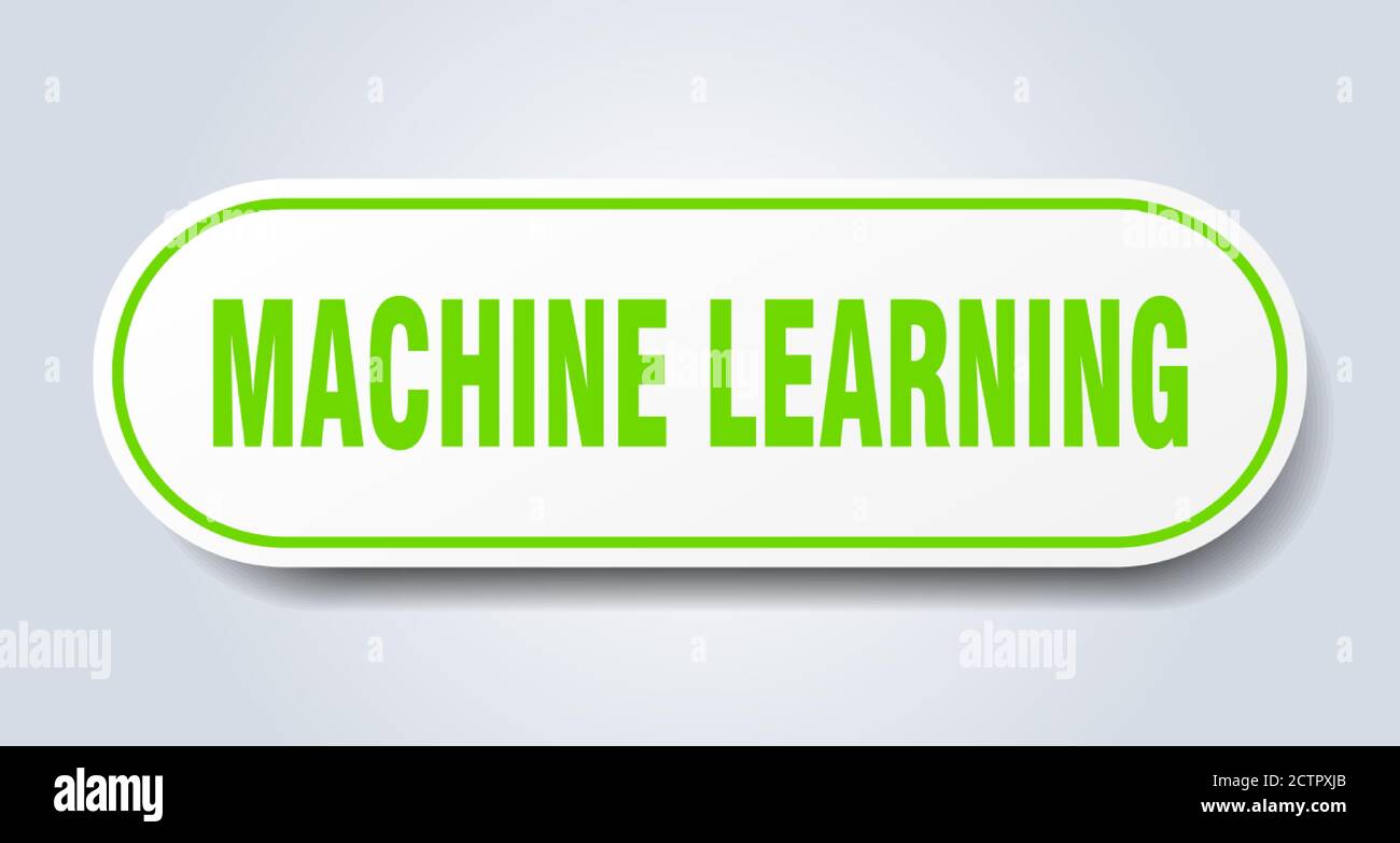 segno di apprendimento automatico. adesivo isolato arrotondato. pulsante bianco Illustrazione Vettoriale