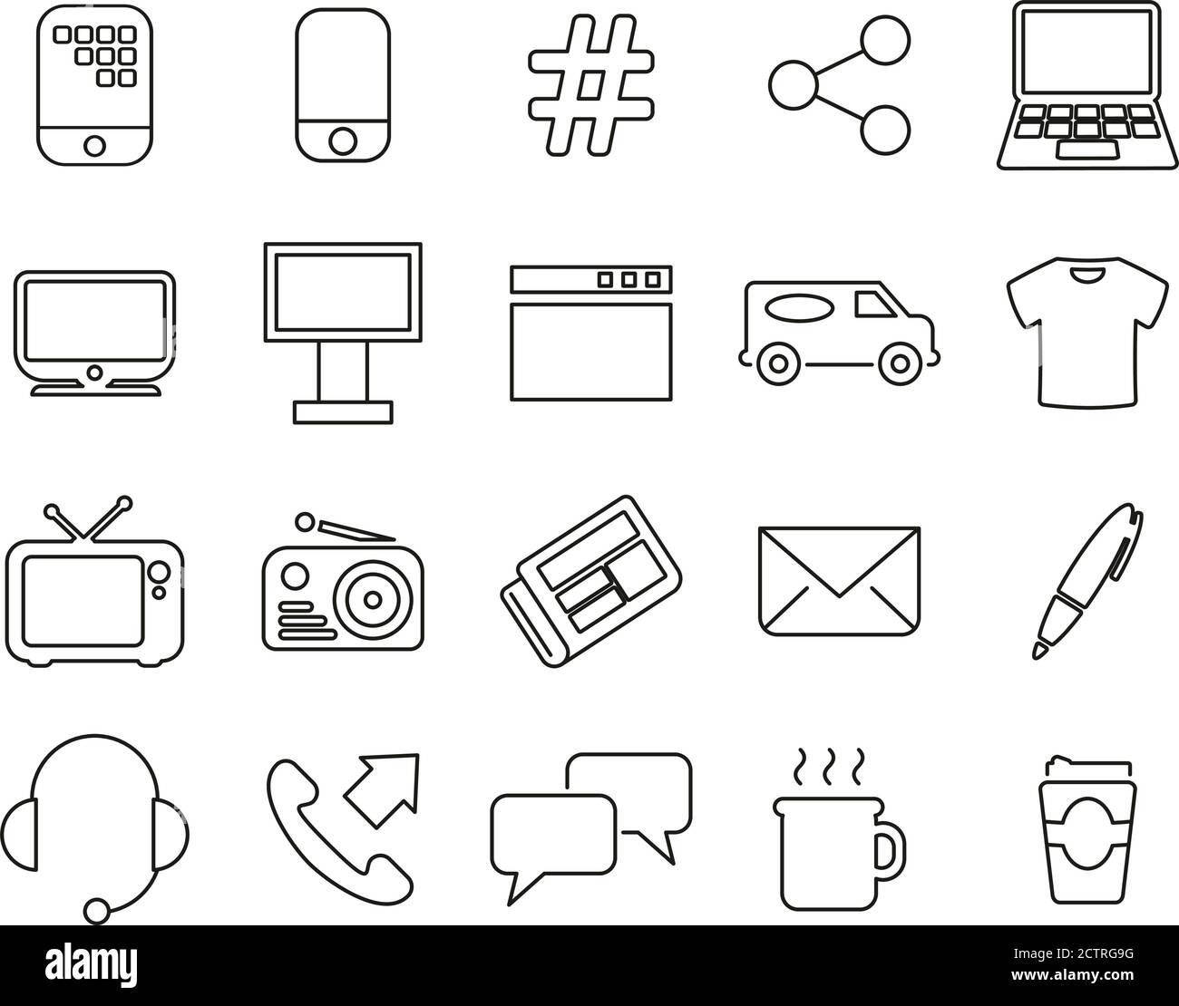 Pubblicità e Media icone linea sottile Serie Big Illustrazione Vettoriale