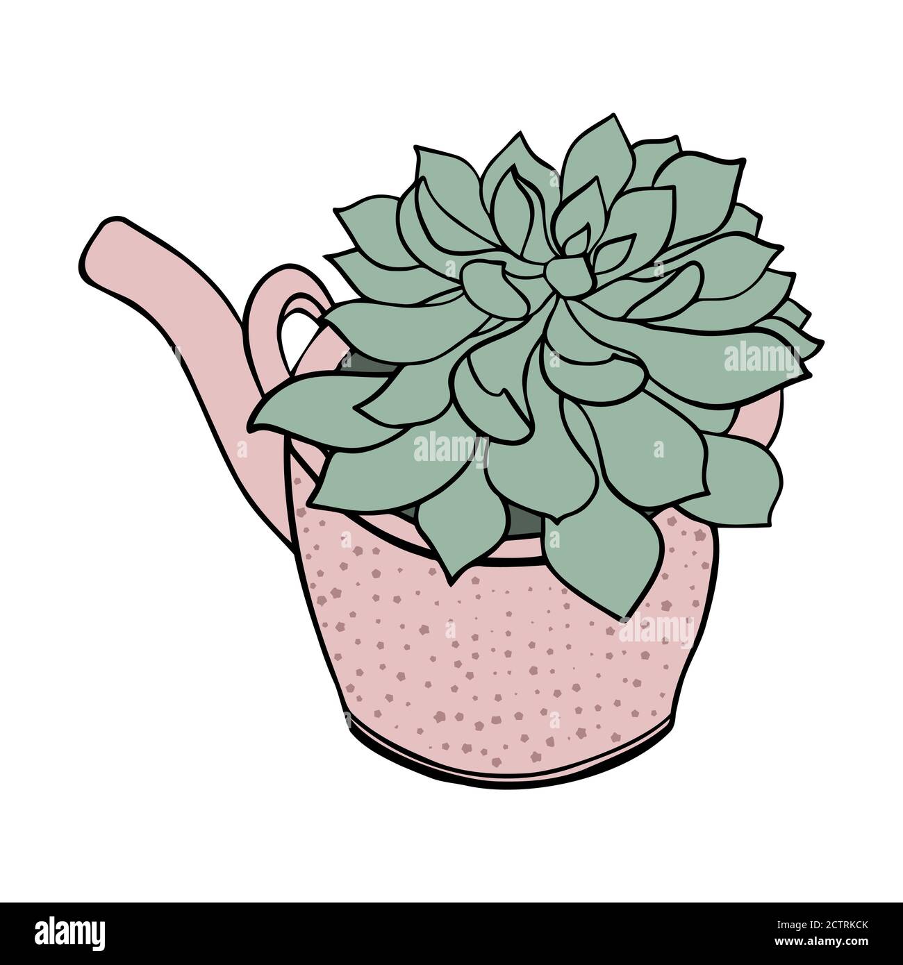 Verde succulento nella teiera rosa. Carino silhouette cactus Lovely home pianta vettore. Illustrazione Vettoriale