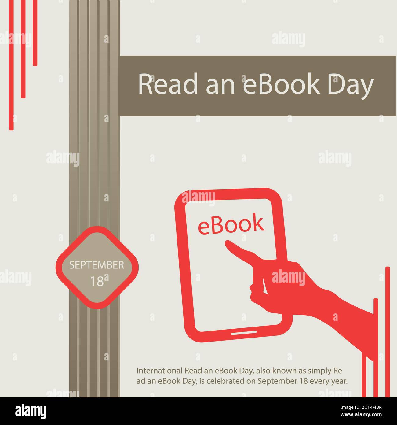 International Read An eBook Day, noto anche come Simply Read an eBook Day, viene celebrato il 18 settembre di ogni anno. Illustrazione Vettoriale