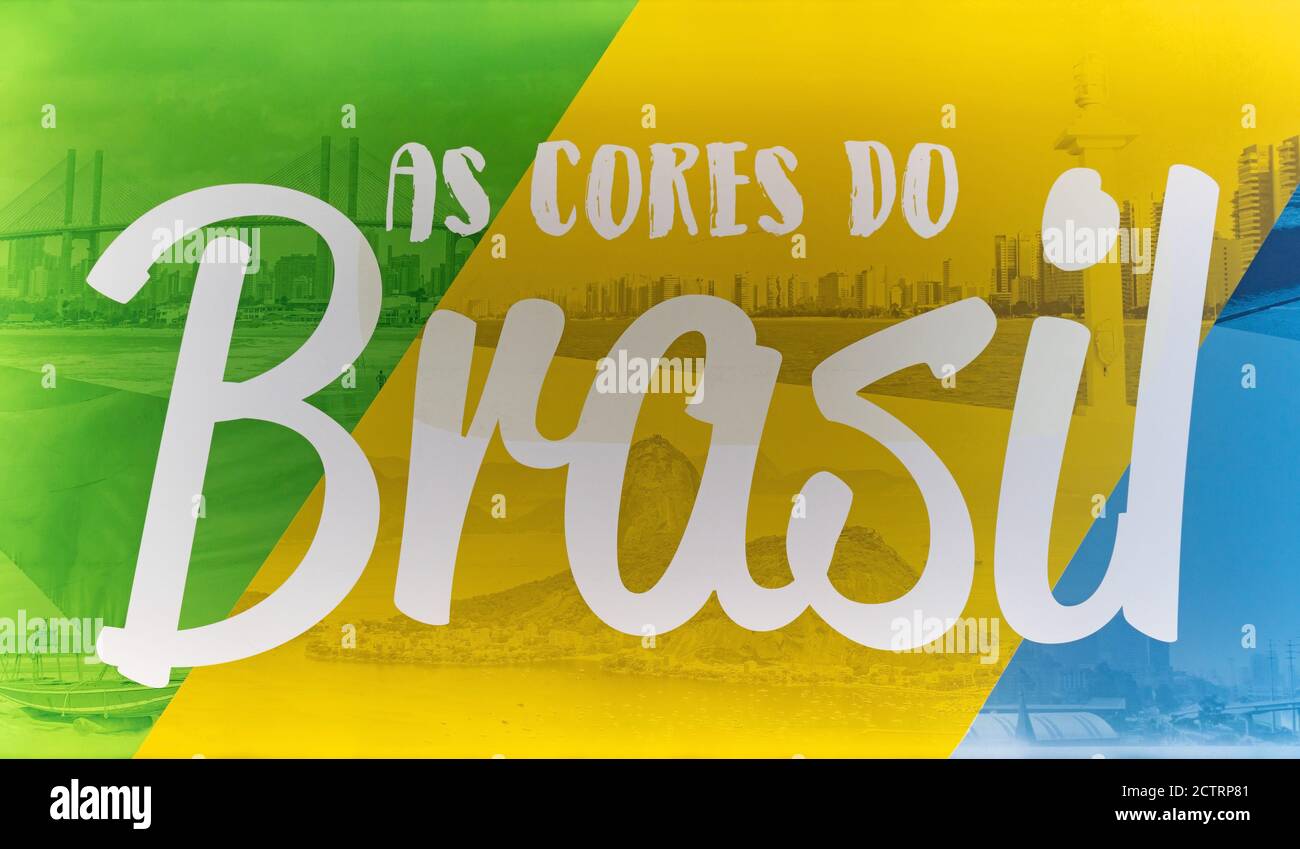 Firma nell'aeroporto di San Paolo che promuove il paese del Brasile con le parole 'i colori del Brasile'. Foto Stock