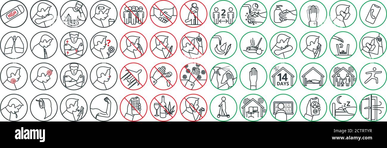 Malattia di coronavirus sintomi di COVID-19 e misure di protezione di base COVID-19 Illustrazione Vettoriale