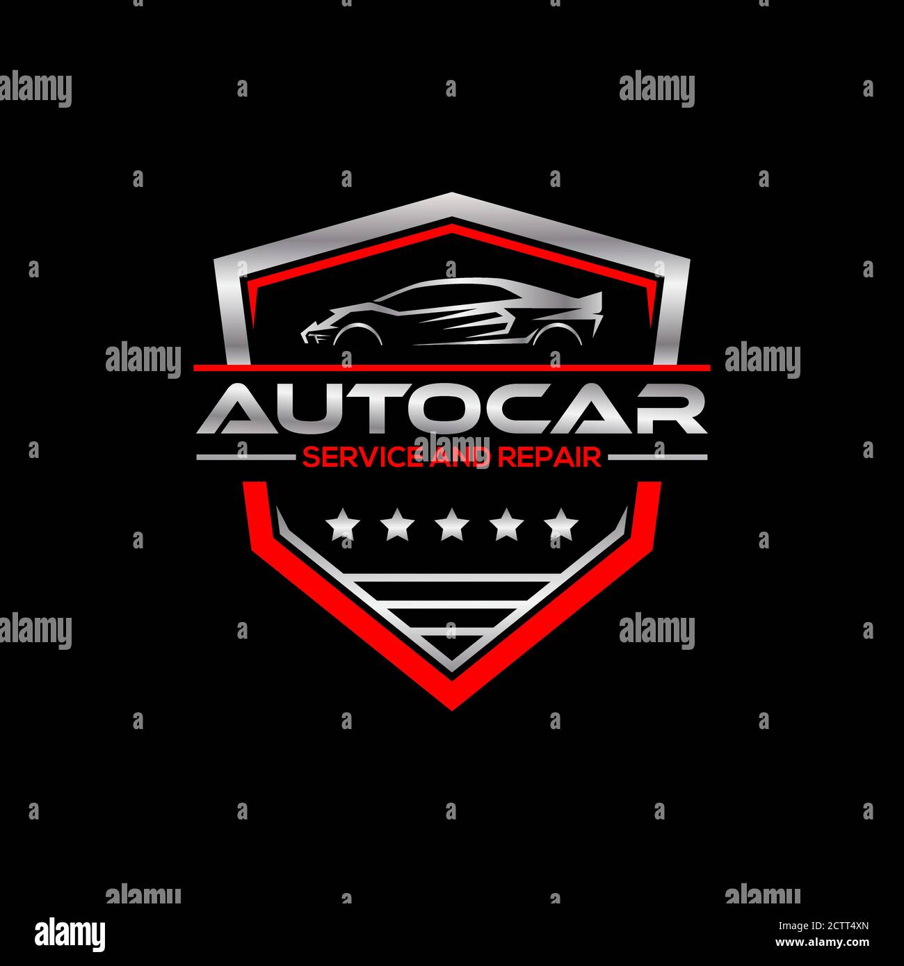 Logo automobilistico metallizzato di alta qualità Vector, assistenza e riparazione logo design negozio Illustrazione Vettoriale