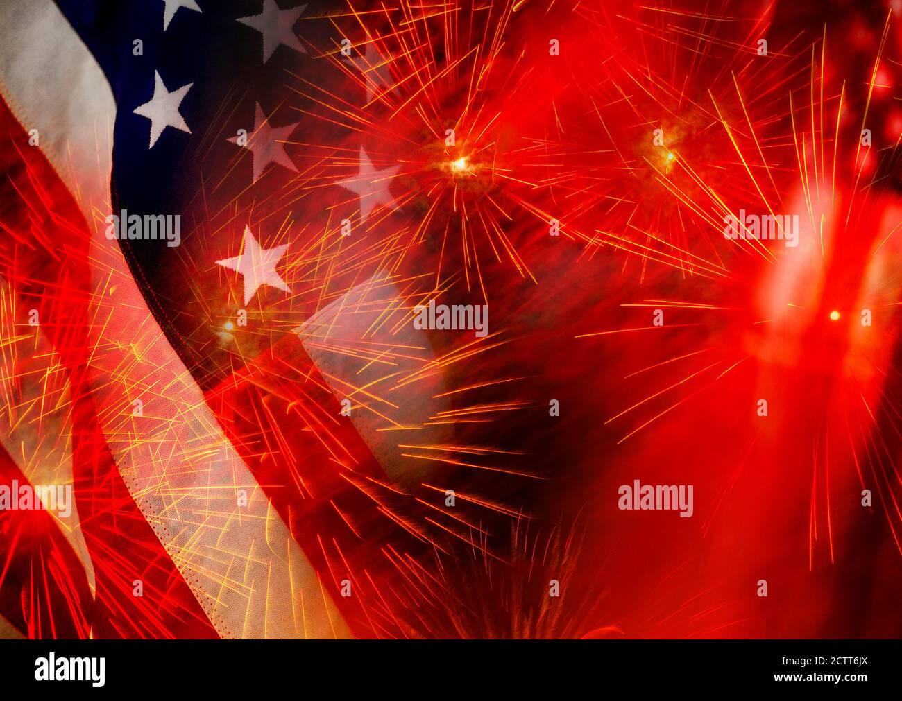 Composito digitale di fuochi d'artificio e bandiera americana Foto Stock