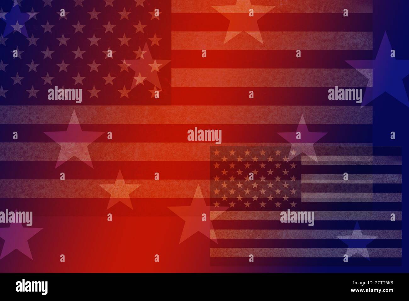 Bandiera americana e stelle su sfondo rosso Foto Stock