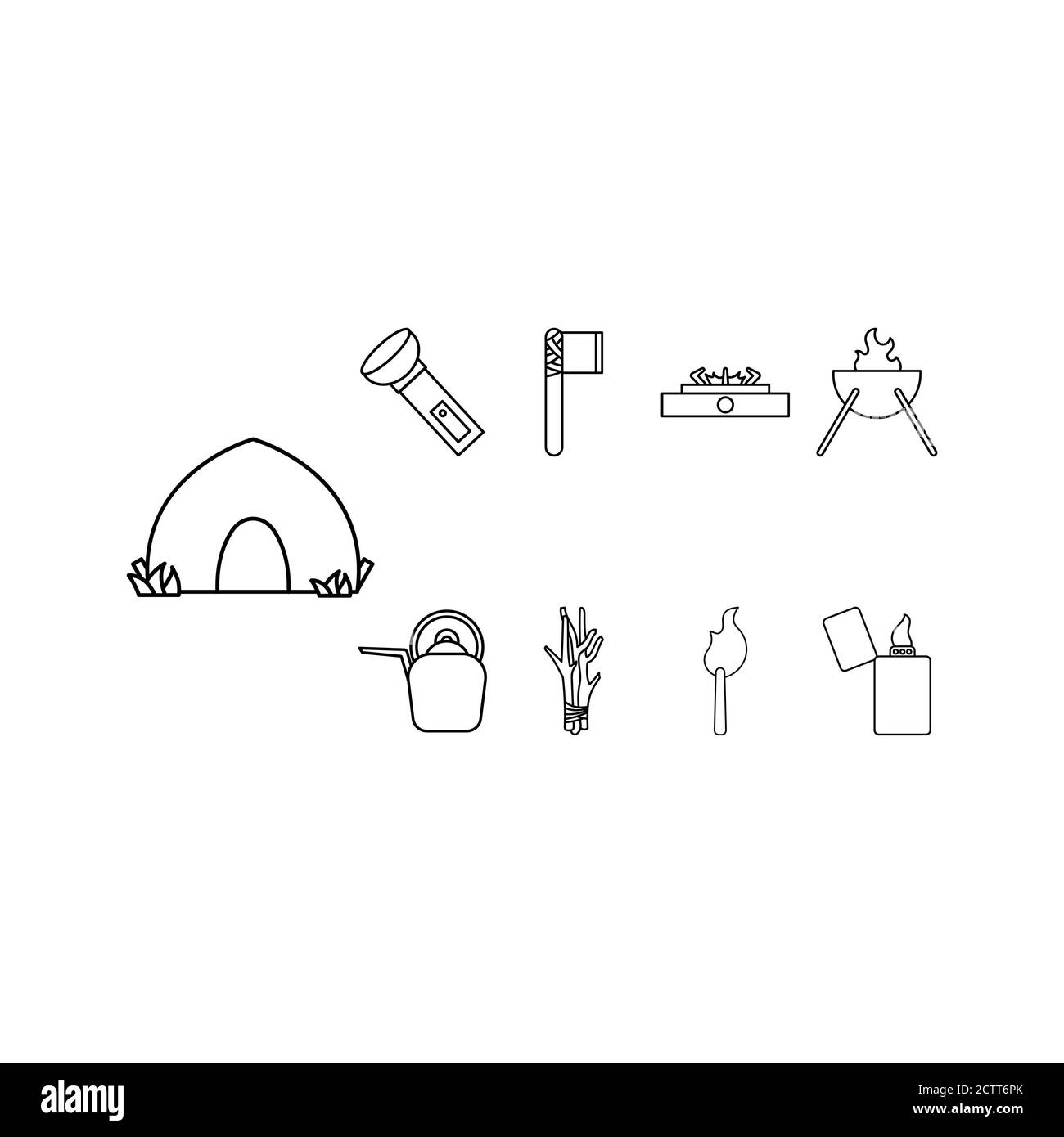 modello di disegno del set di icone del campeggio isolato Illustrazione Vettoriale
