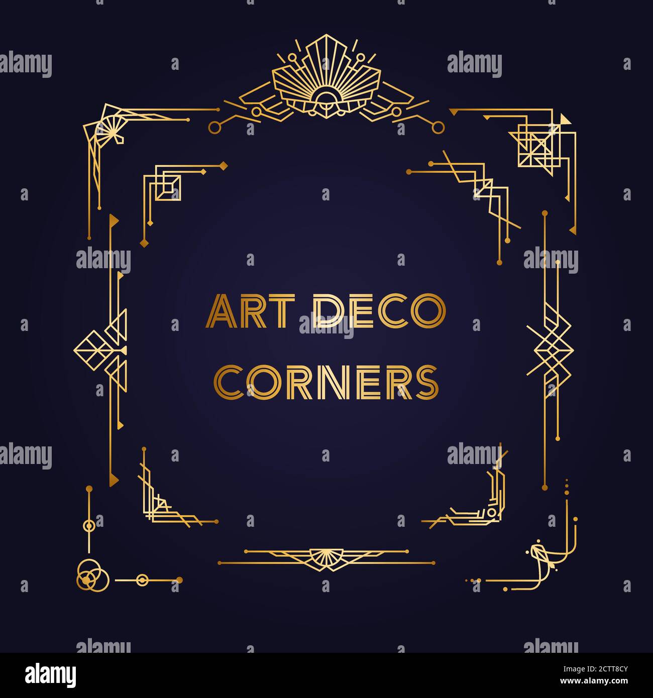 Roaring 20s modelli di design - angoli vintage Art Deco. Elementi retro-lineari per biglietti di invito e banner Illustrazione Vettoriale