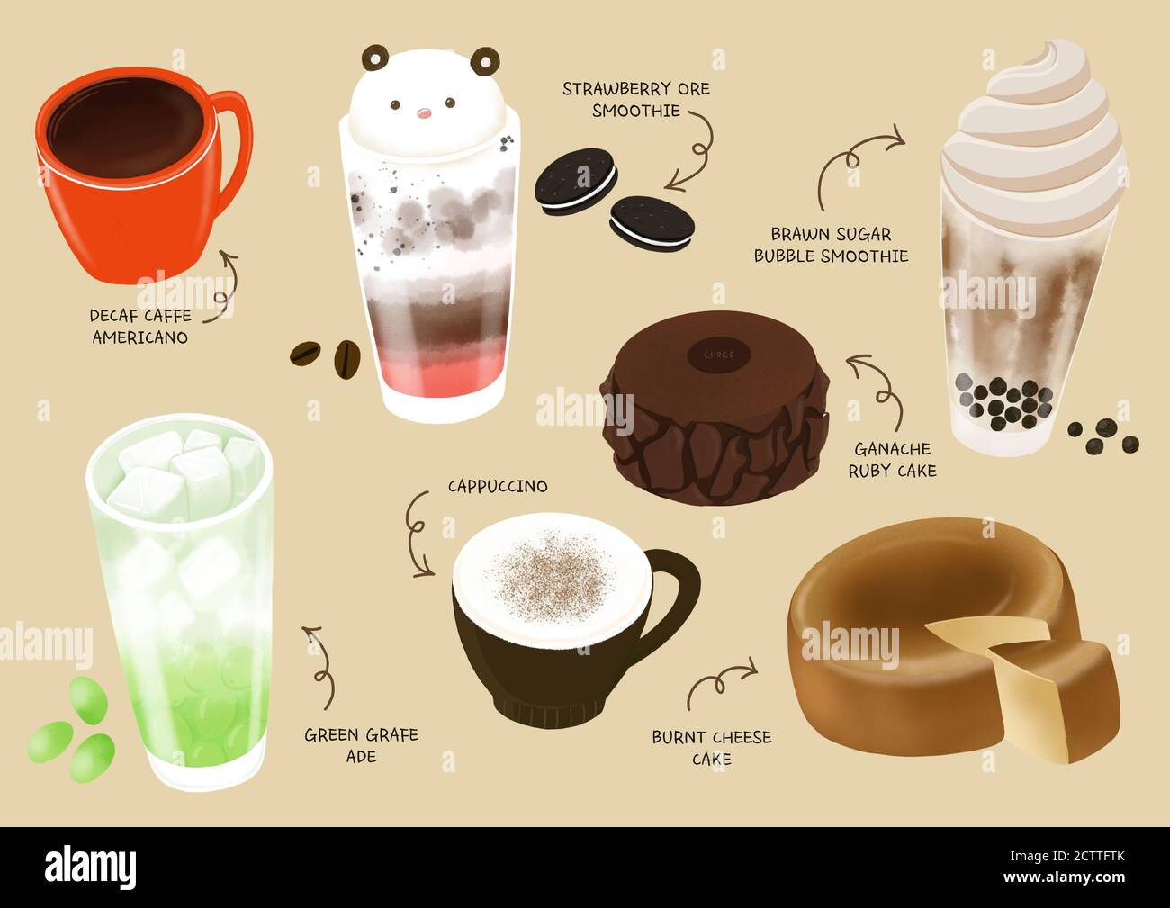 Illustrazione del design del menu del caffè e del dessert 004 Illustrazione Vettoriale