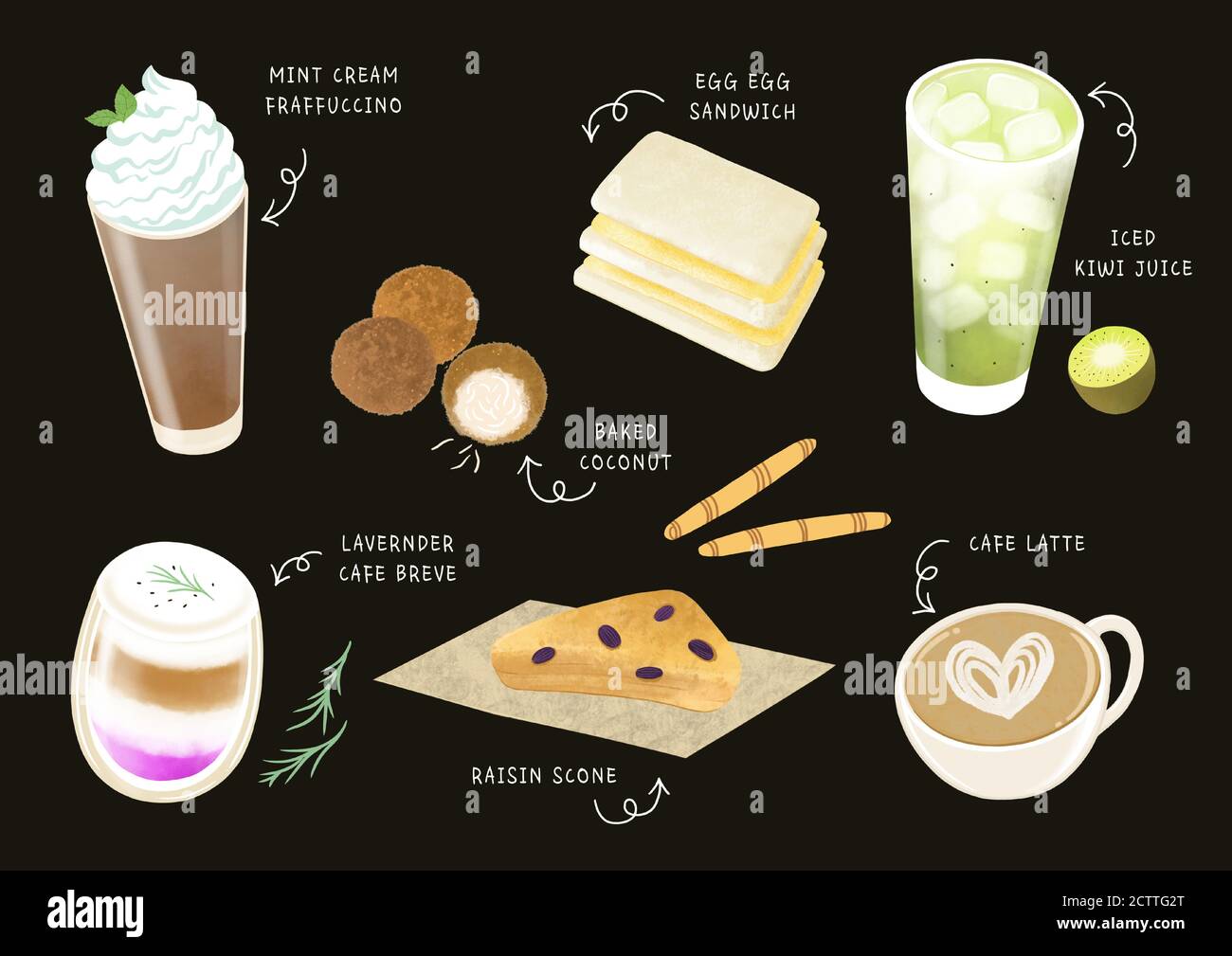 Illustrazione del design del menu del caffè e del dessert 003 Illustrazione Vettoriale