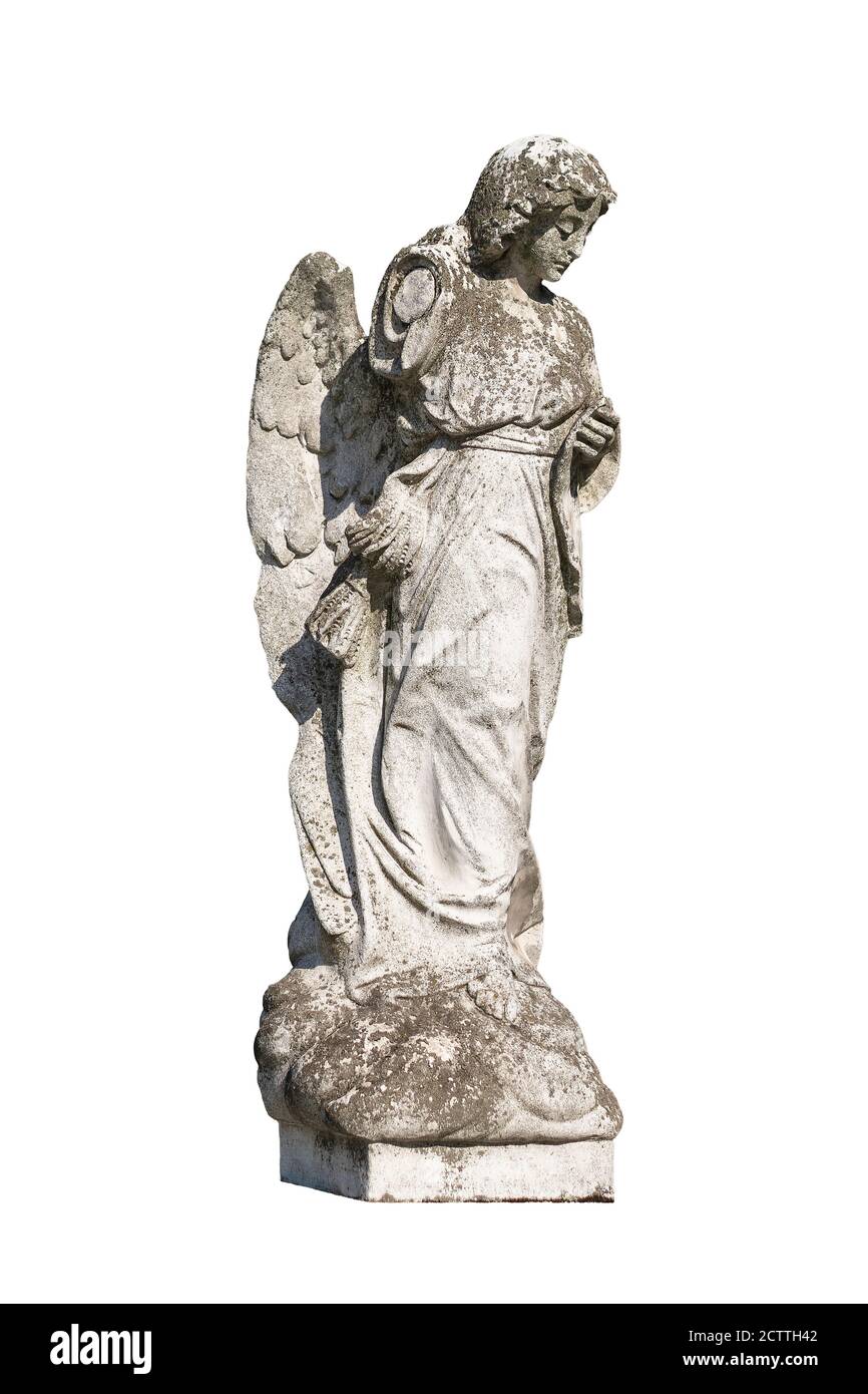 Statua di un giovane angelo isolato su bianco Foto Stock