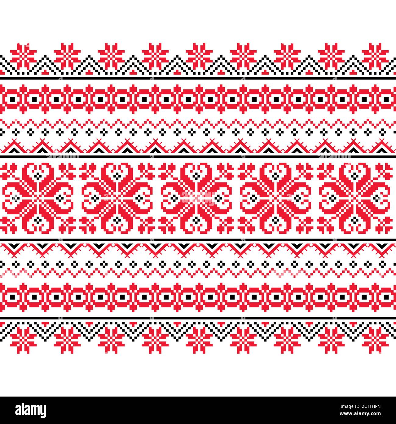 Ucraino, vettore di arte popolare bielorusso modello senza giunture, lungo punto a croce ornamento inpied da arte popolare - Vyshyvanka Illustrazione Vettoriale