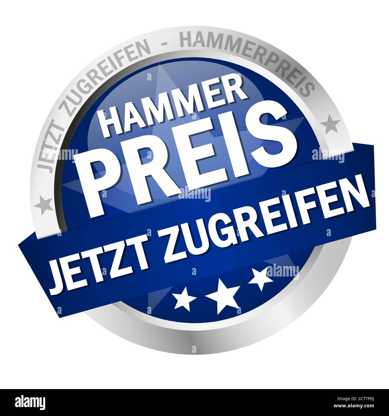 Bottone rotondo colorato con banner e testo Hammerpreis - jetzt zugreifen Illustrazione Vettoriale