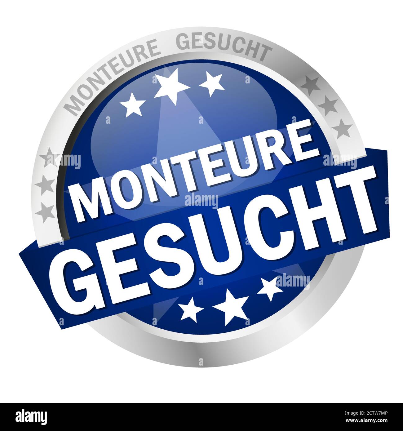 Bottone rotondo colorato con banner e testo Monteure gesucht Illustrazione Vettoriale