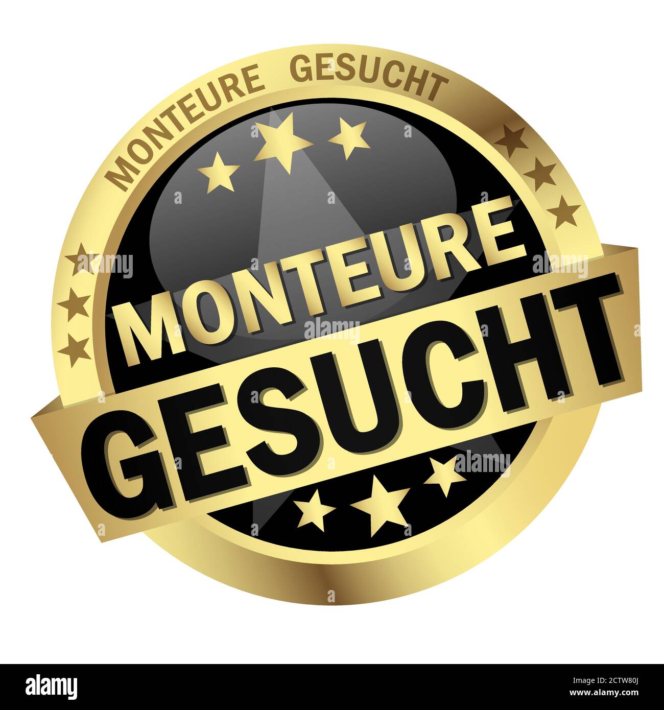 Bottone rotondo colorato con banner e testo Monteure gesucht Illustrazione Vettoriale