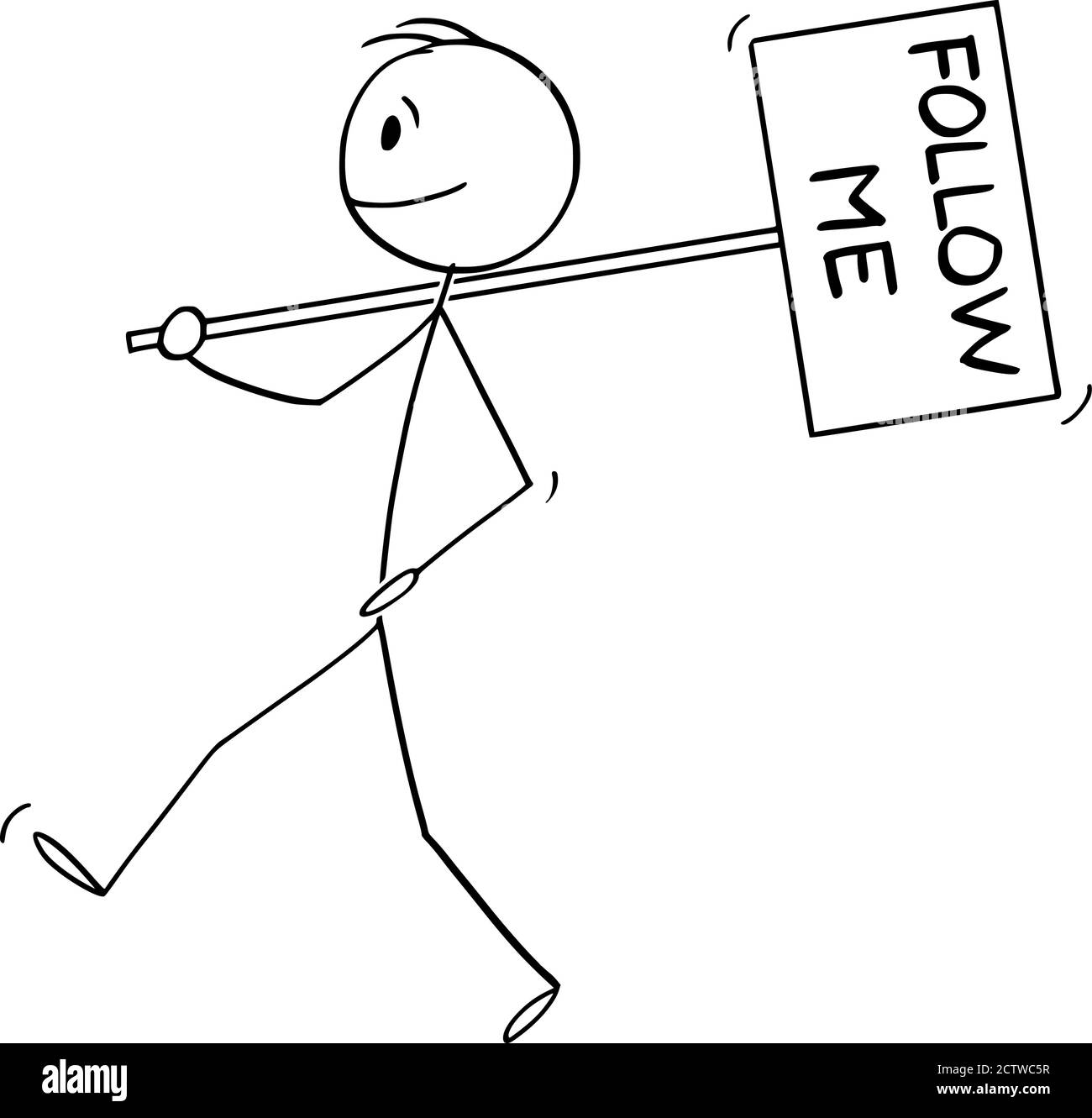 Vettore cartoon figura disegno disegno disegno concettuale illustrazione di uomo, leader, manager o uomo d'affari leader e tenere Seguimi segno. Illustrazione Vettoriale