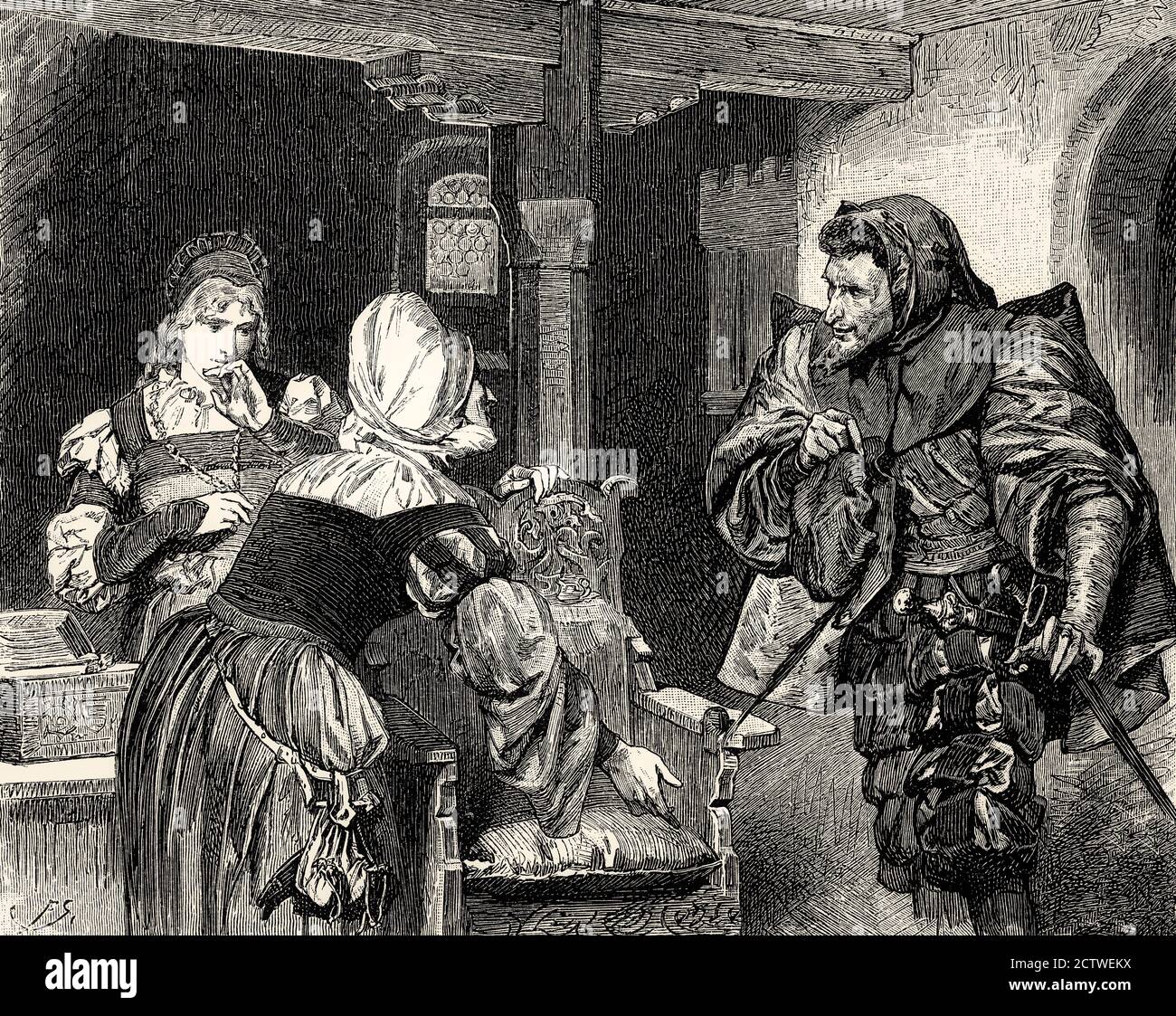 Marthe flirta con Mefistopheles, Gretchen, prima parte del tragico gioco Faust di Johann Wolfgang von Goethe Foto Stock