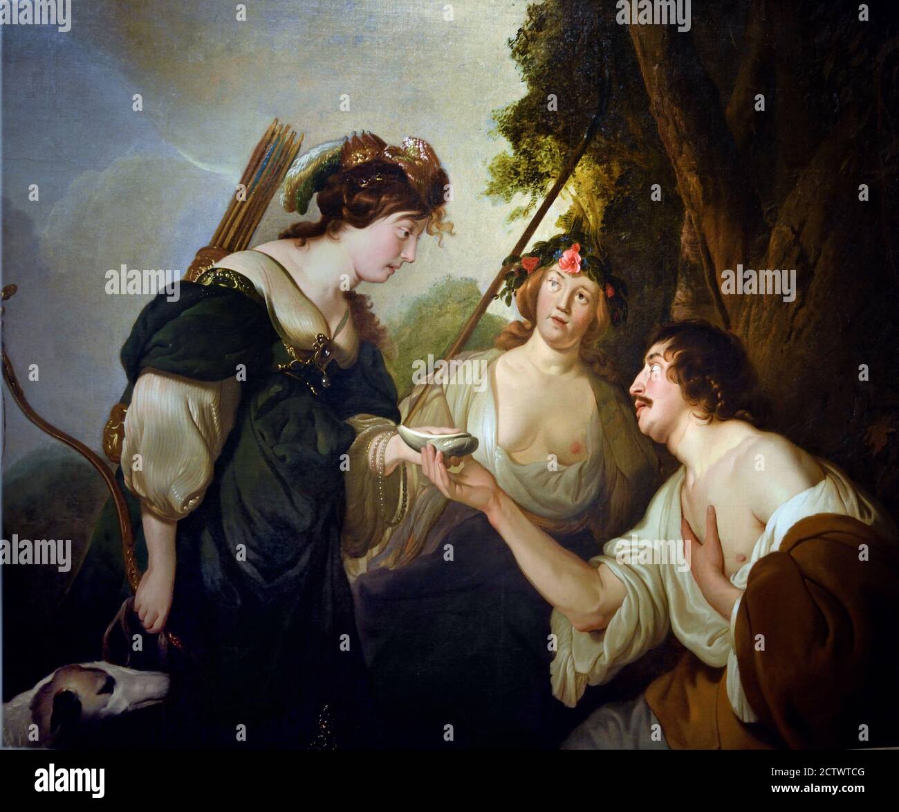 Granida e Daifilo di ( Jacob Adriaensz. Backer 1609-1651 ), Paesi Bassi, Paesi Bassi, ( Granida e Daifilo erano amanti del gioco pastorale olandese Granida (1605) di Pieter Hooft. Granida, la figlia di un re orientale, fidanzata del principe Tisifernes, perse la strada mentre era fuori a caccia. Venne su un pastore Daifilo e la sua amante Dorilea che aveva appena litigato. Daifilo ha preso l'acqua per la principessa di bere e si è innamorata di lei. ) Foto Stock