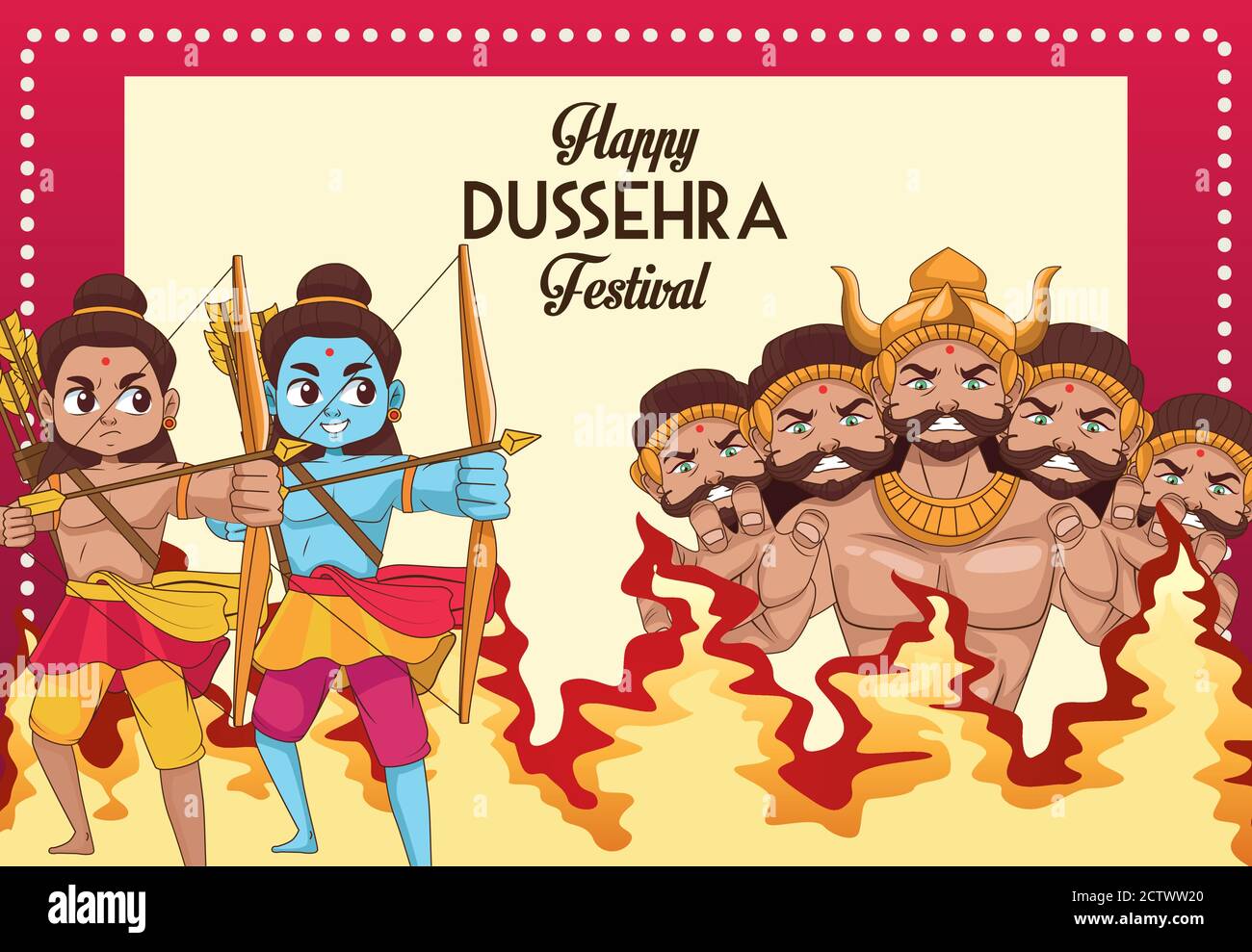 manifesto happy dussehra con due rama e dieci teste disegno dell'illustrazione vettoriale dei caratteri ravana Illustrazione Vettoriale