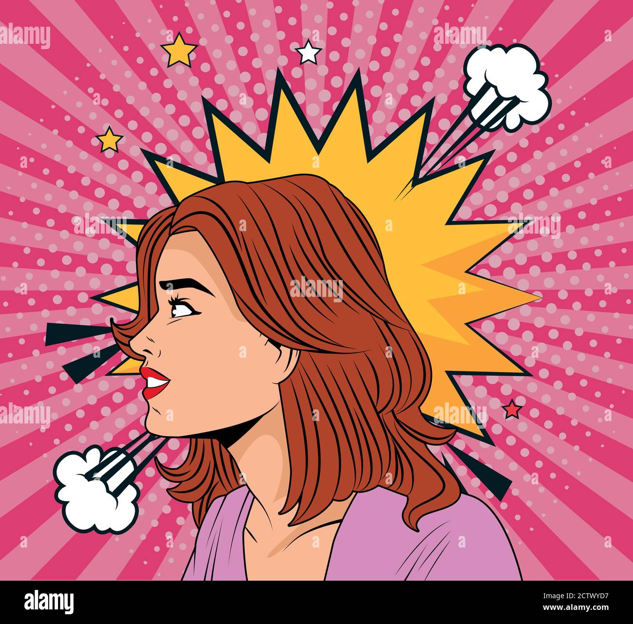 giovane donna profilo pop art stile carattere vettoriale illustrazione disegno Illustrazione Vettoriale