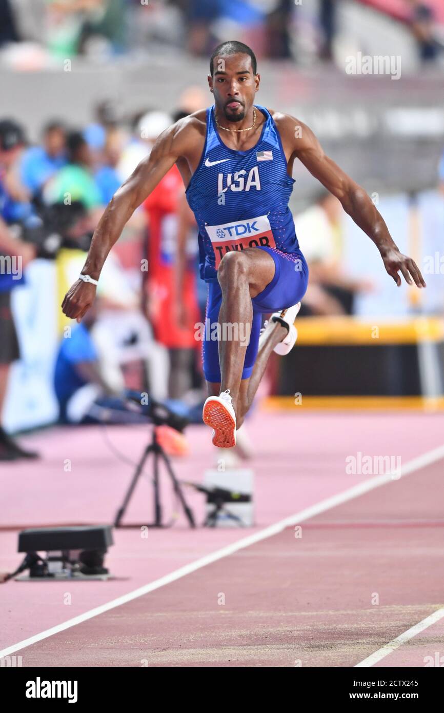 Christian Taylor (USA). Triplo salto preliminare round. IAAF World Athletics Championships, Doha 2019 Foto Stock