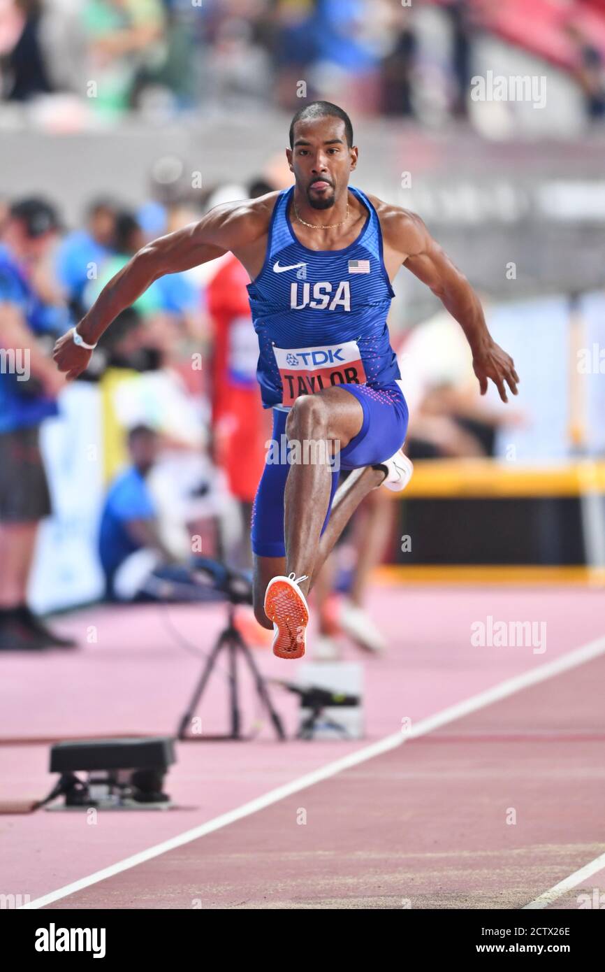 Christian Taylor (USA). Triplo salto preliminare round. IAAF World Athletics Championships, Doha 2019 Foto Stock