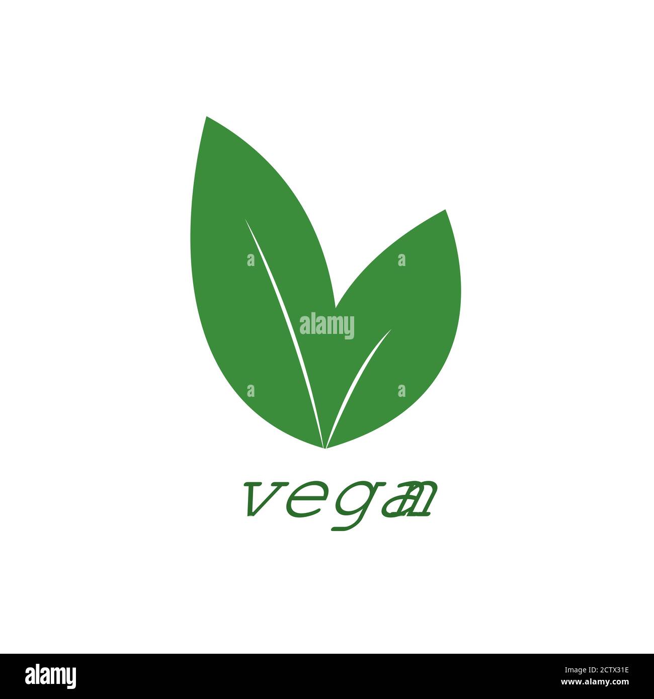 Logo vegan. Icona vegetariana della dieta alimentare con simbolo di foglia vettore illustrazione isolata per la marca di cibo o il design di imballaggio Illustrazione Vettoriale
