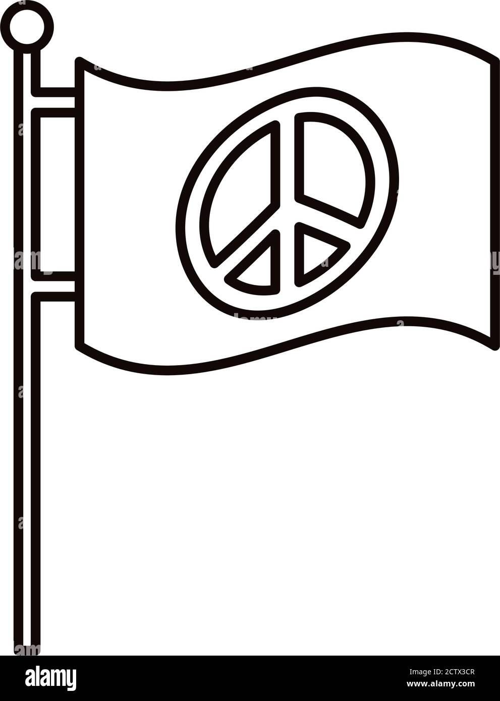 bandiera con simbolo di pace stile linea icona disegno vettoriale illustrazione Illustrazione Vettoriale