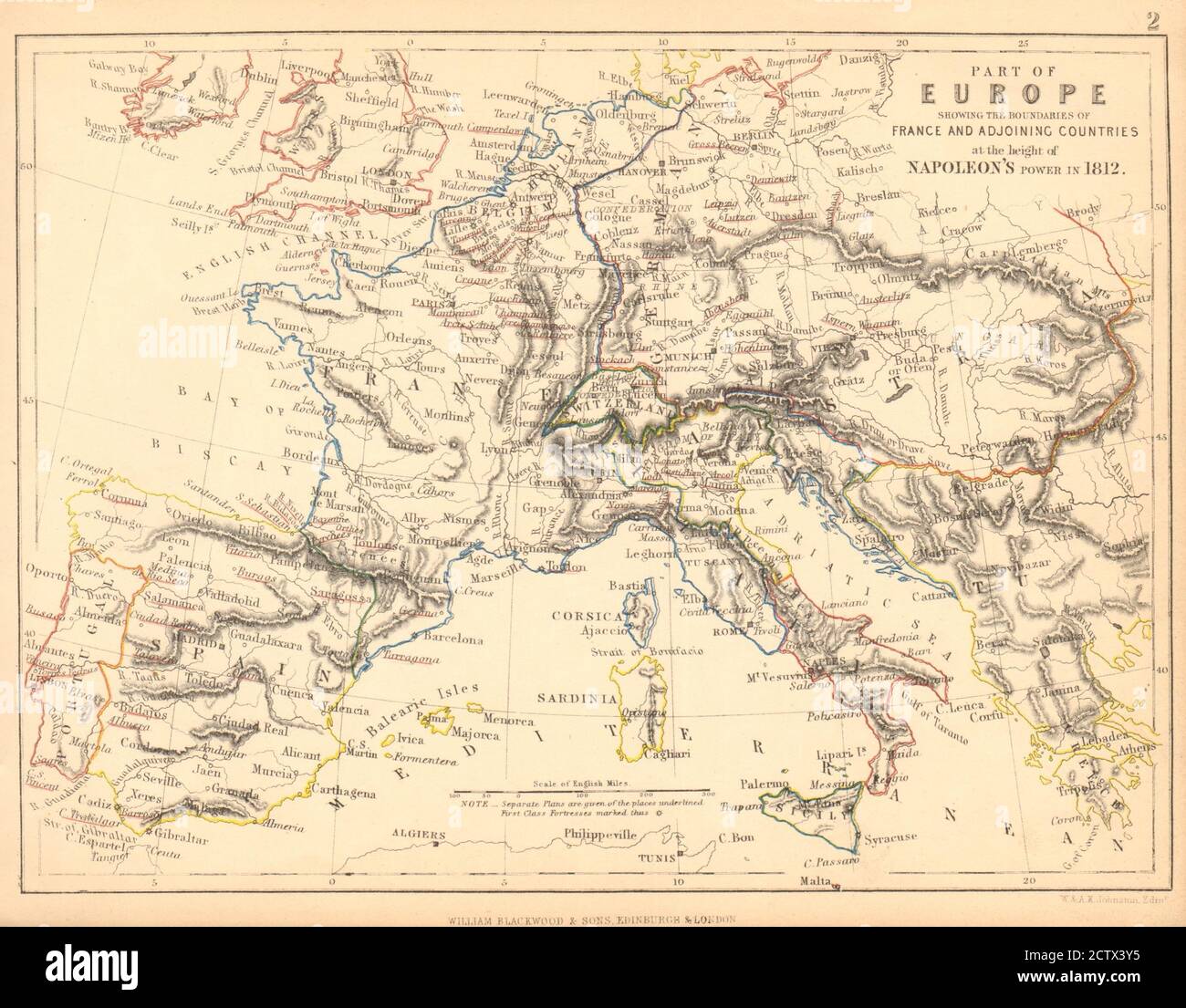 L'EUROPA nel 1812 al culmine del potere di Napoleone. La Francia confina con 1848 vecchie mappe Foto Stock