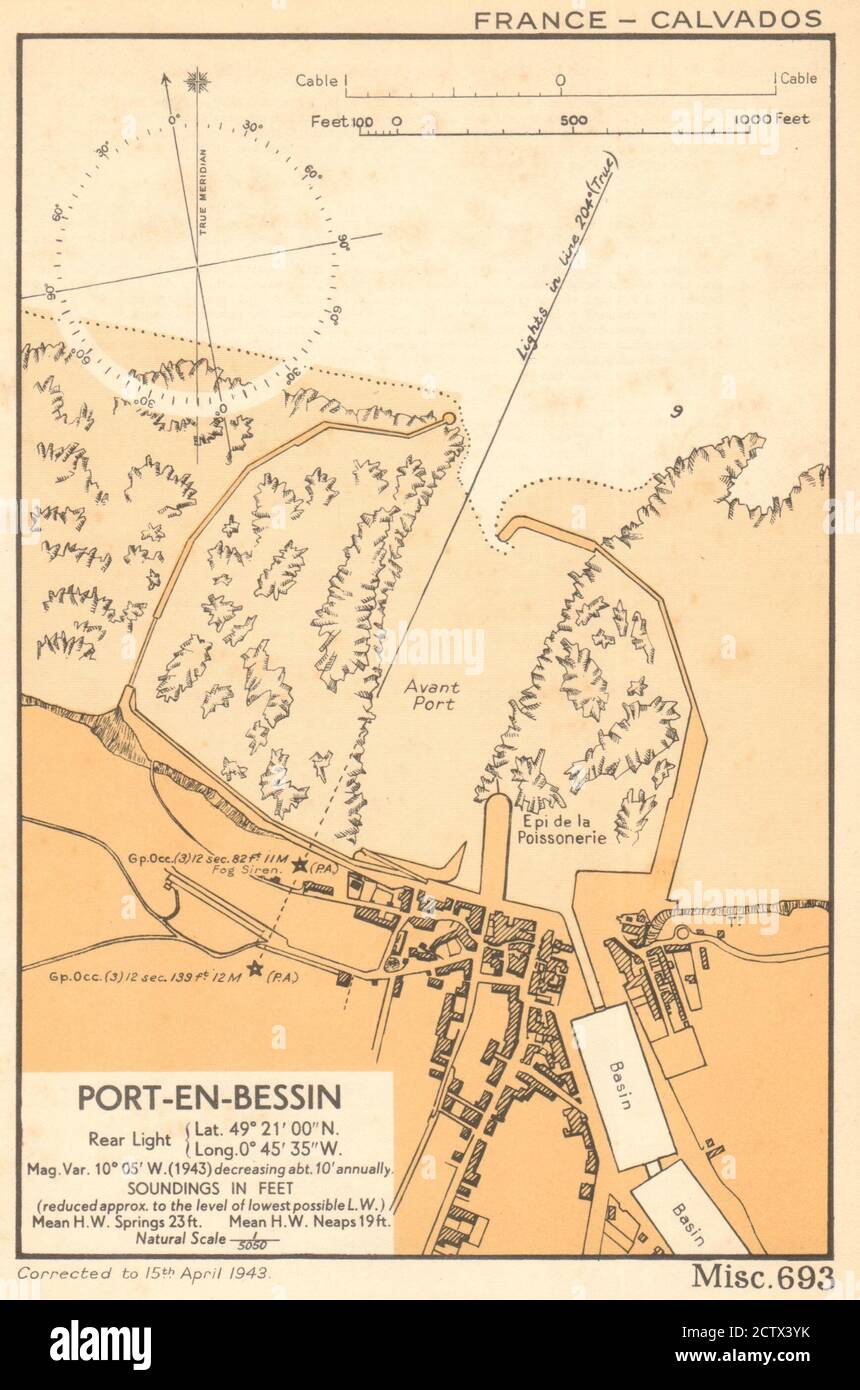 Port-en-Bessin piano/Sea Coast chart D-Day planning map Gold Beach ADMIRALTY 1943 Foto Stock