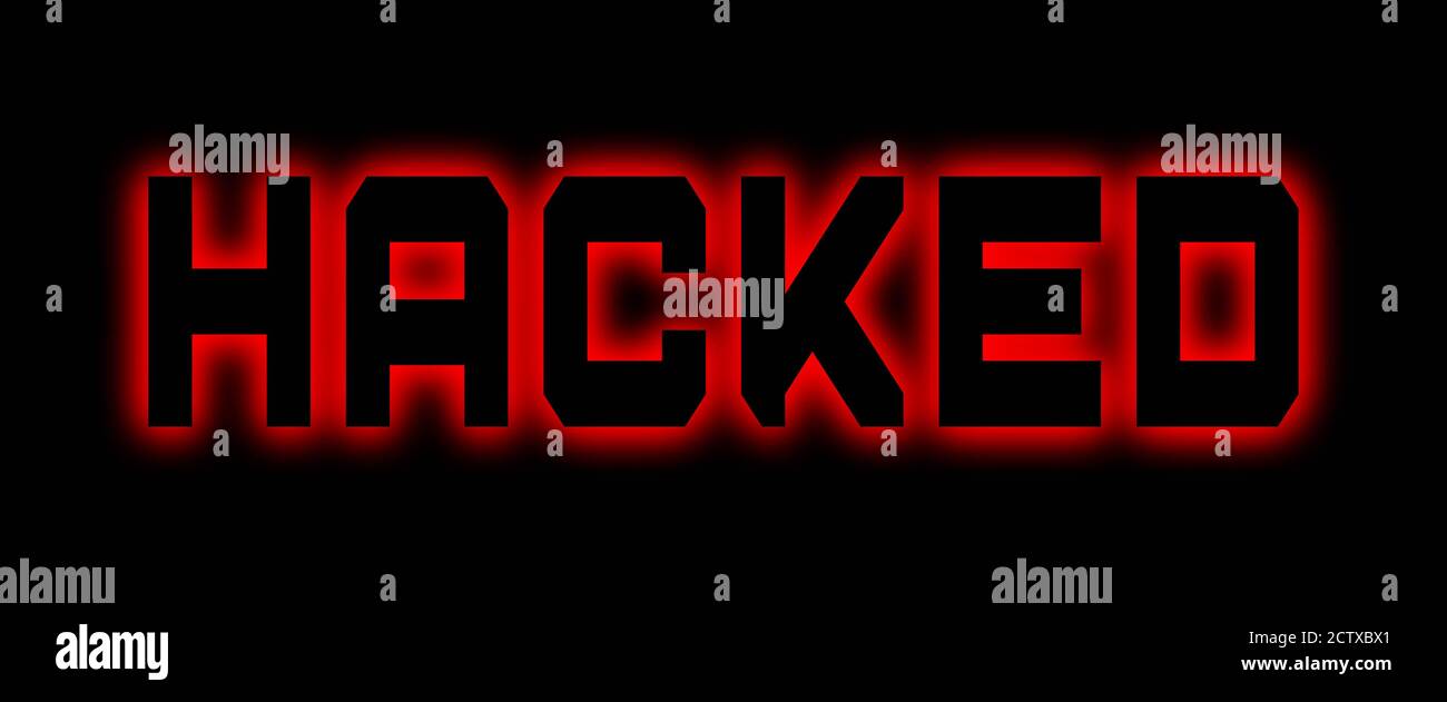Caratteri HACKED con luce d'ombra rossa su sfondo nero - Illustrazione 3D Foto Stock
