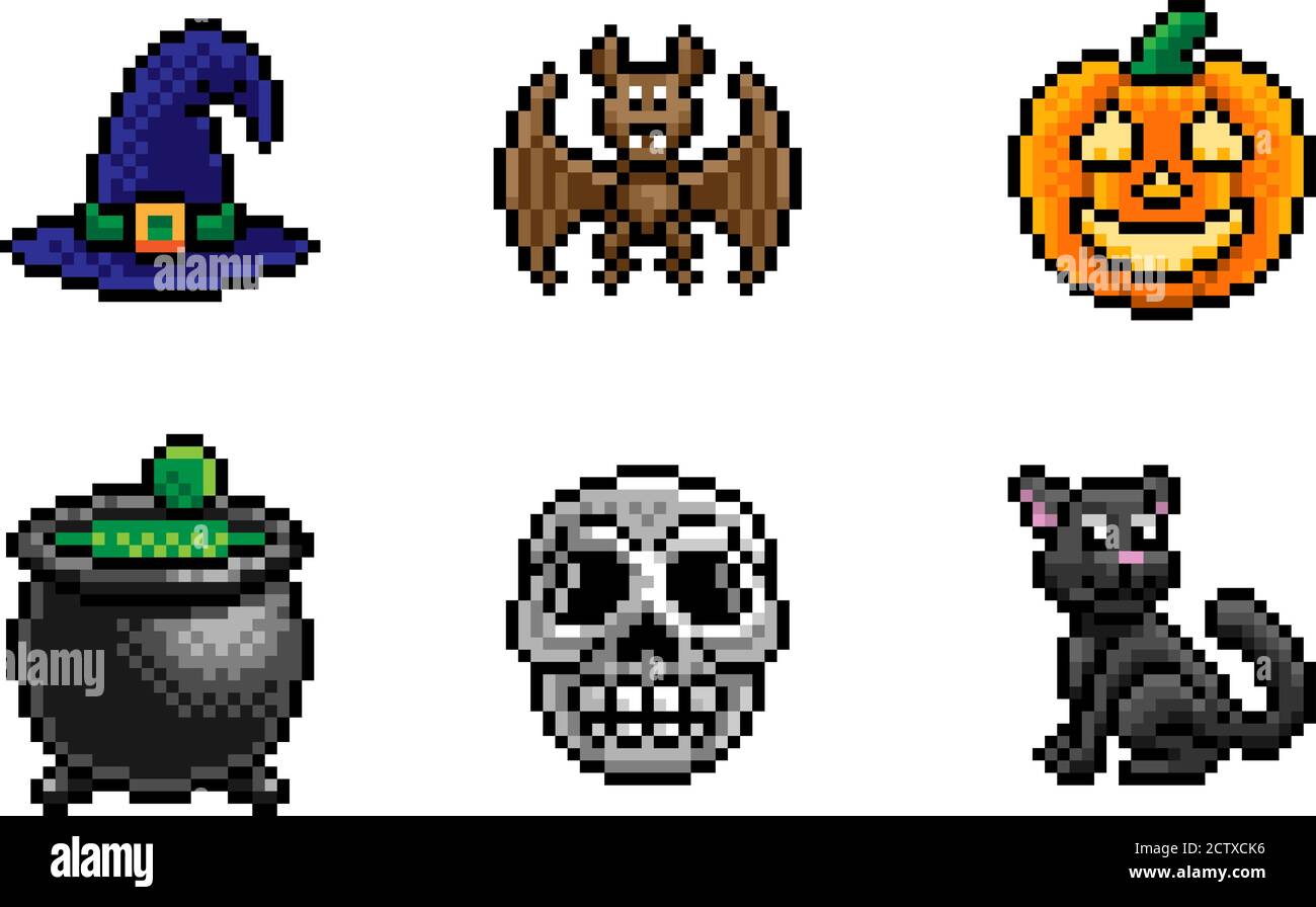 Set di icone di Halloween pixel Art Game Illustrazione Vettoriale